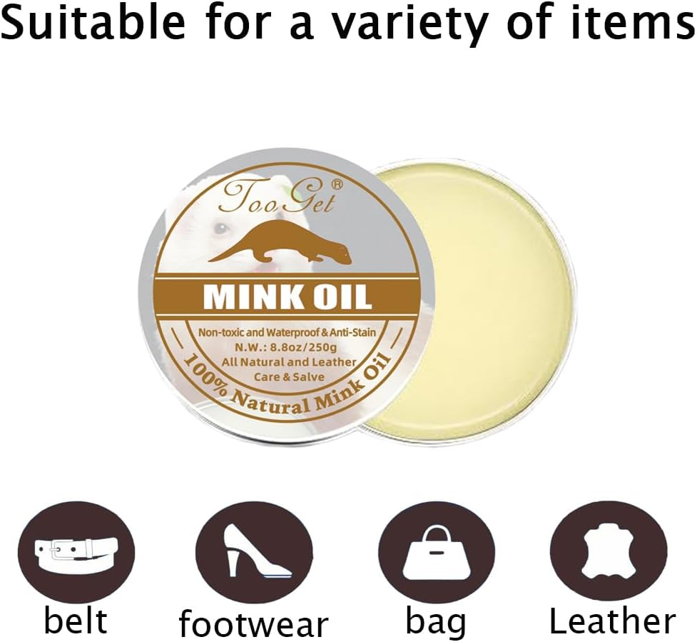 Tooget 8.8 OZ Mink Oil for Leather Boots, Cleaner and Conditioner with Small Rag for Care Soften Kit, Restorer, Purse, Belt, Shoe, Couch image number 2