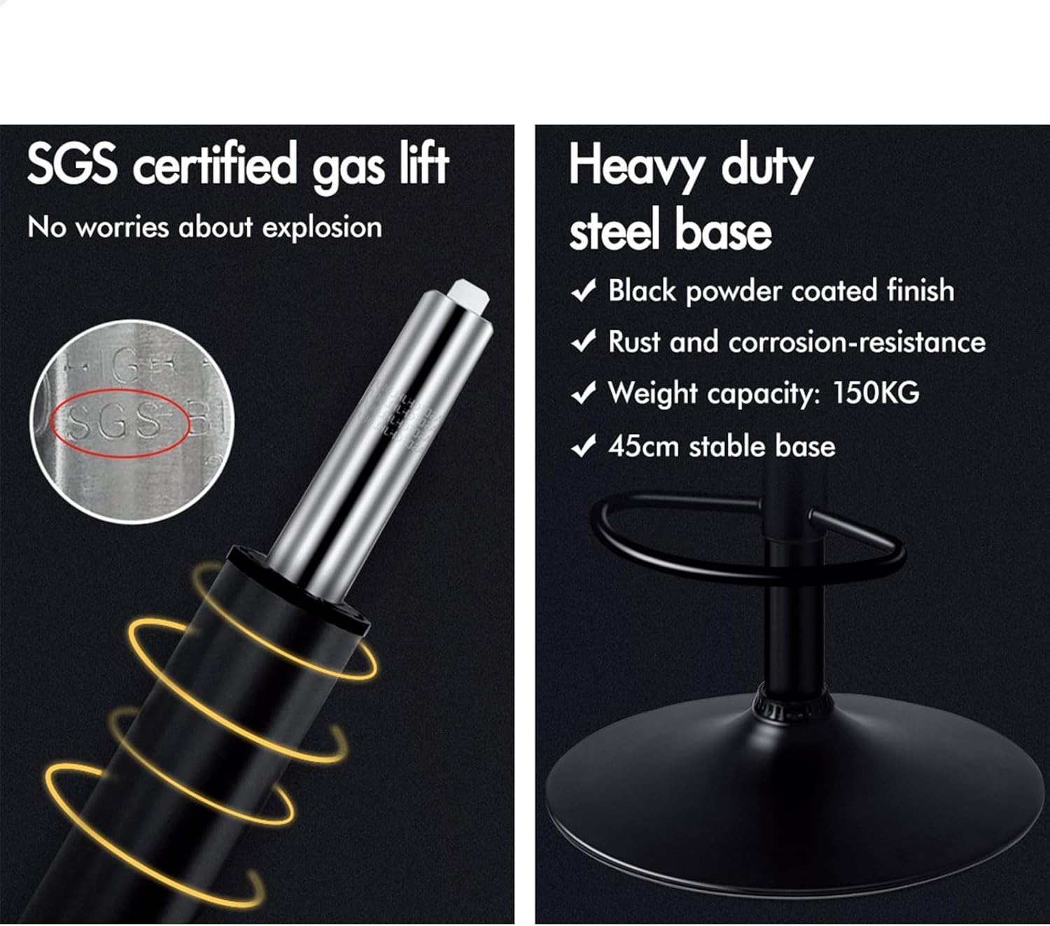 ALFORDSON Bar Stool, Adjustable Kitchen Stool, Swivel Counter Barstool, Wooden Dining Chair in 63-83Cm Seat Height with Anti-Slip Floor Protector for Home Bar Dining Room, Lizzy Black - 1Pc White image number 3