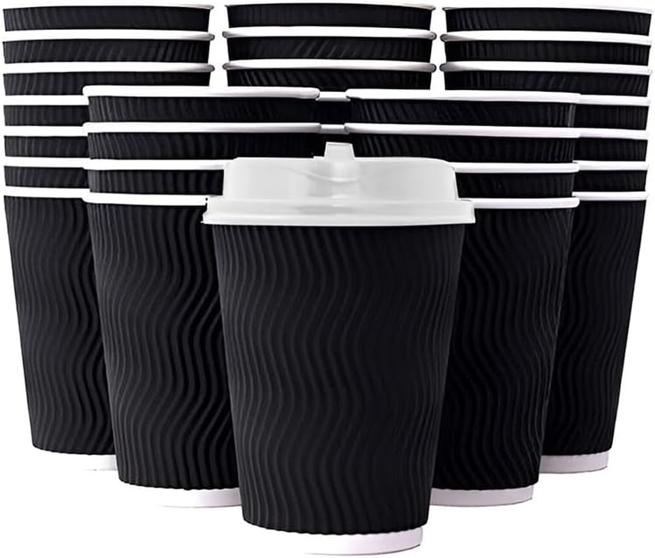 Disposable Coffee Cups 8Oz 12Oz 16Oz Bulk Takeaway Paper Triple Wall Take Away, Insulated for Hot Beverages with Lids Included