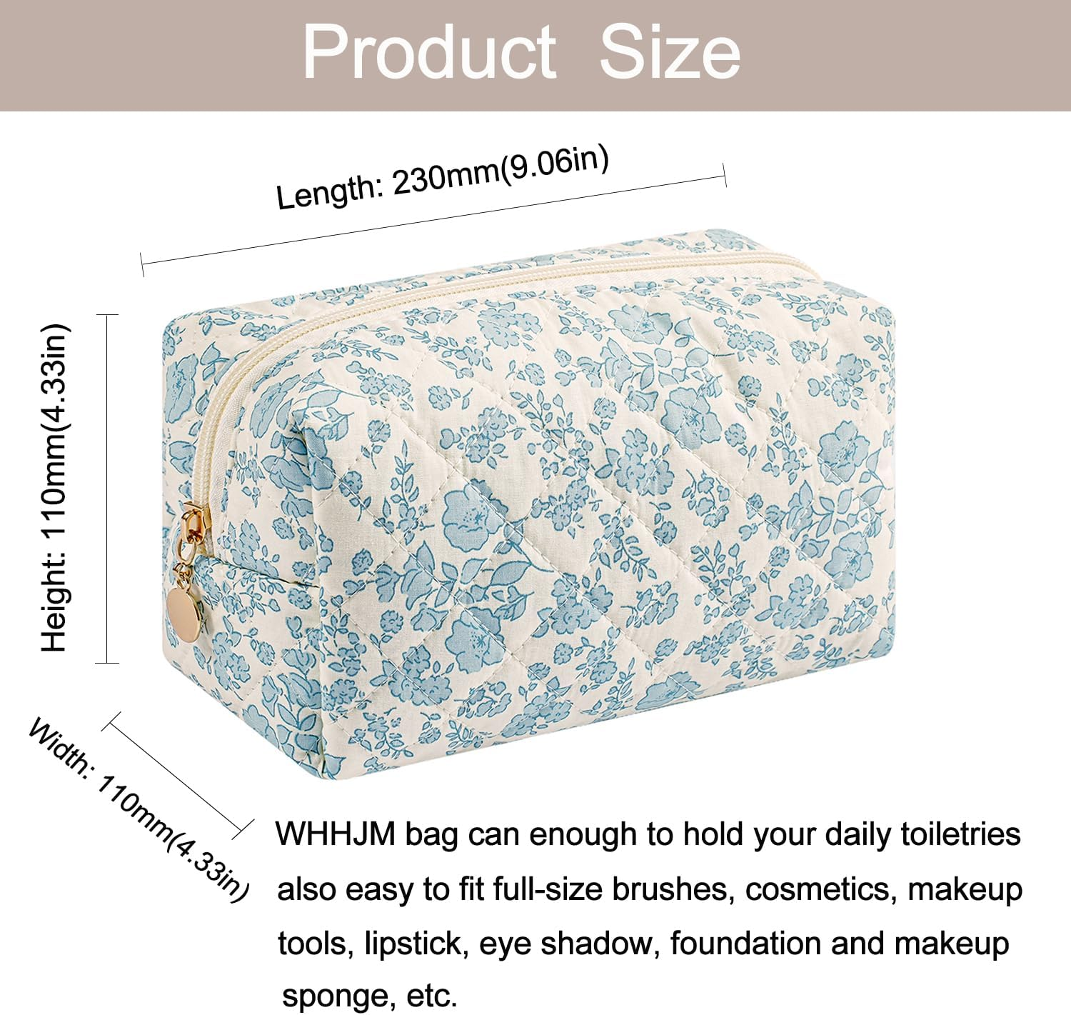 WHHJM Cute Floral Makeup Bag Small Cotton Quilted Cosmetic Bag, Aesthetic Essential Bag Emergency Bag Gift for Women Girls Travel Accessories (Blue Floral) - A2 Pink Floral image number 5