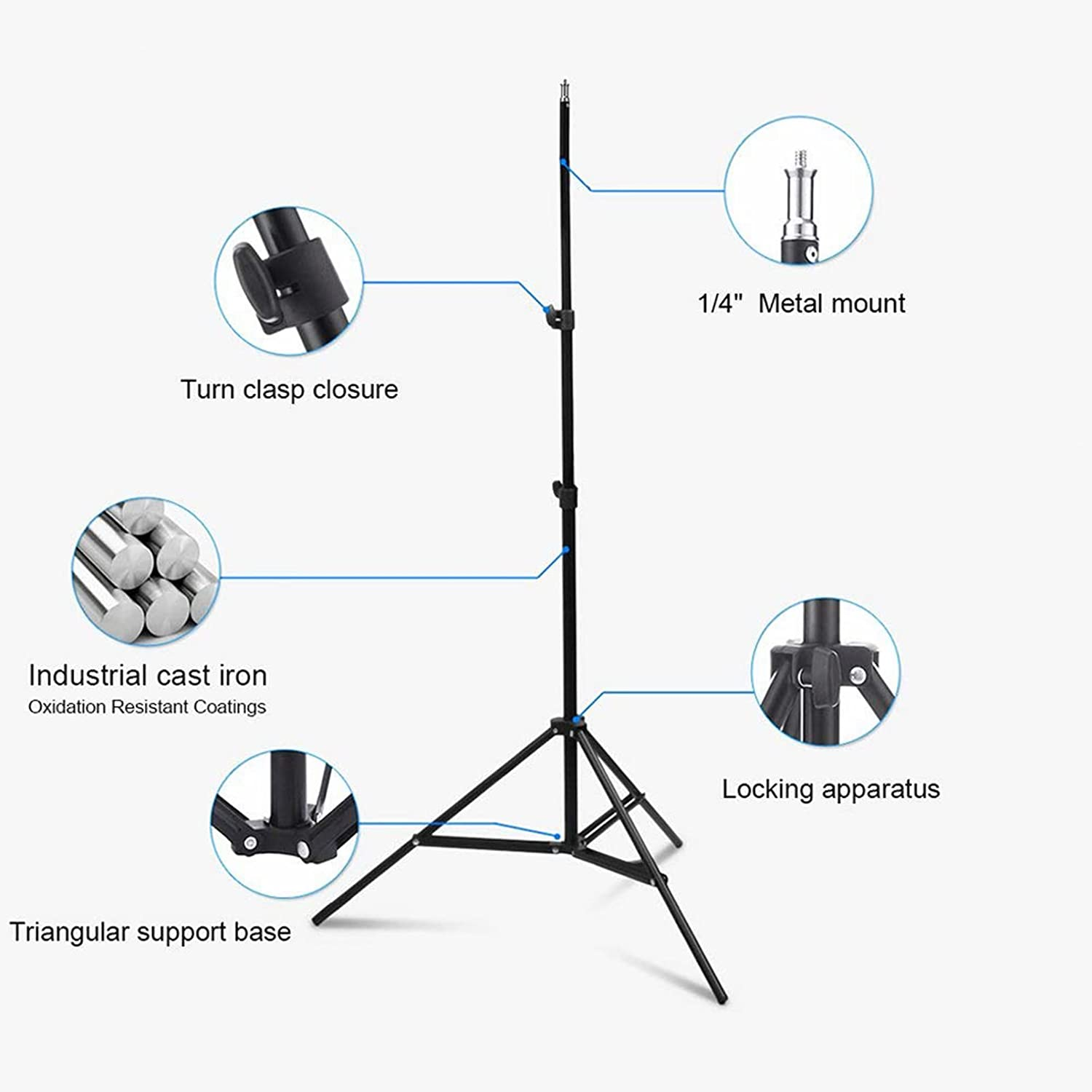 Selens Aluminum Alloy Light Stands Kit 78.7 In/200 Cm Adjustable with 1/4" Mount Ball Head, Wire Harness Clips and Carrying Bag for HTC Vive VR, Video, Portrait and Product Photography Photo Studio, 2 Pcs image number 1