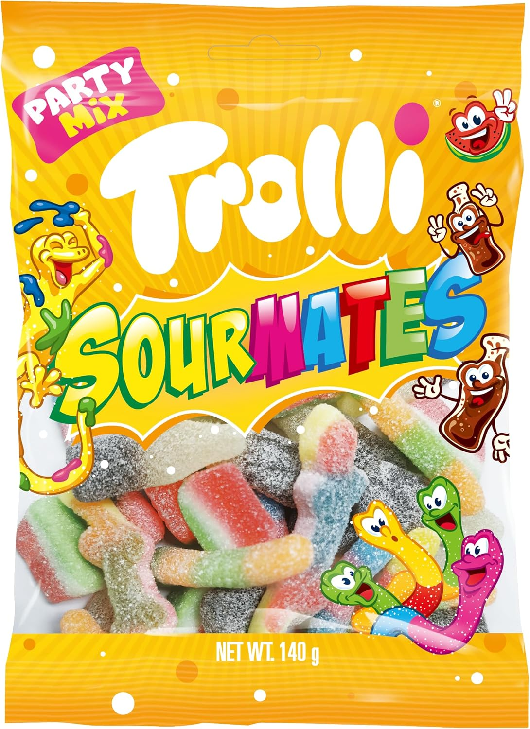 Trolli Sour Mates Party Mix Gummi Lollies 140 G &ndash; Fruity Sour Candy, Chewy Gluten-Free Lollies, Colourful Sweet Treats, Party and Snack Pack image number 1