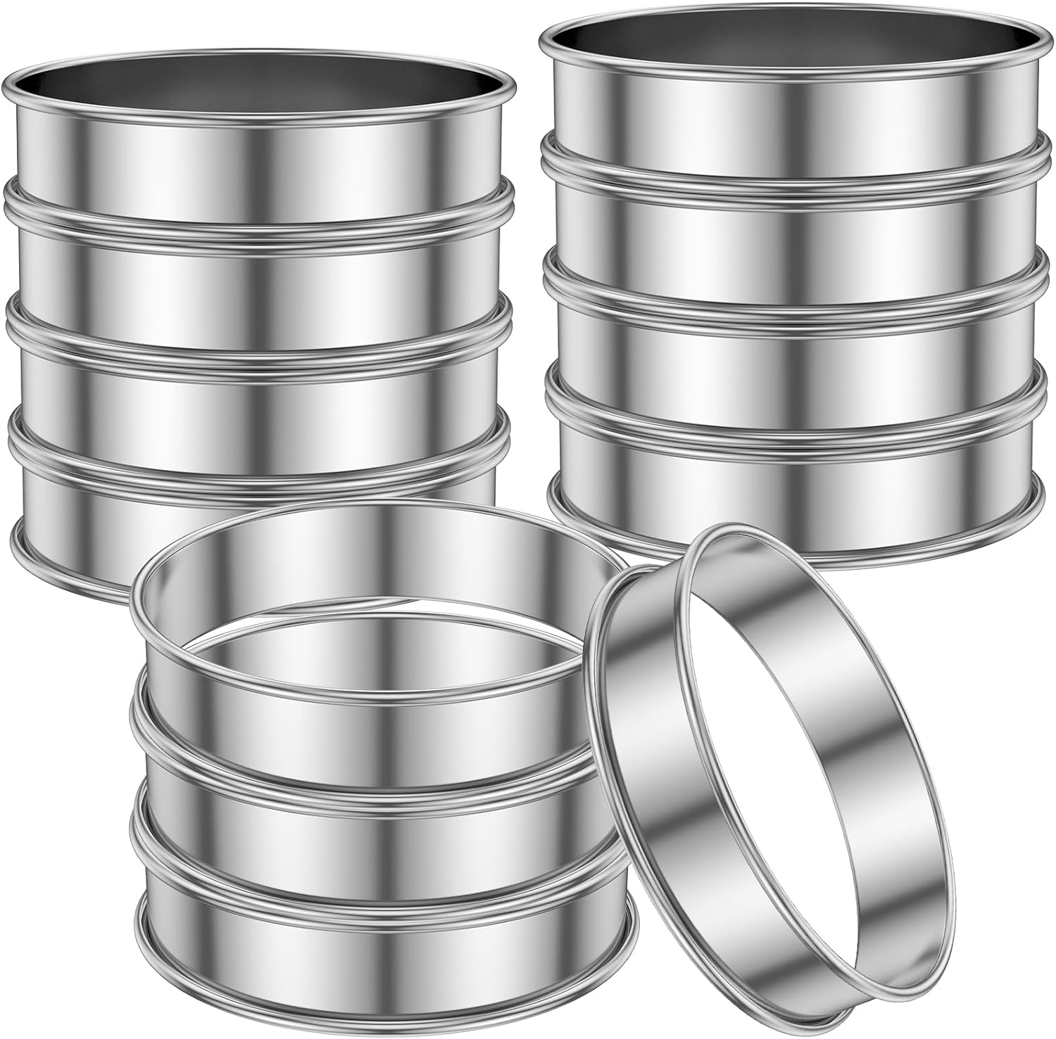 ZJMCAJY 12-Piece English Muffin Rings, 304 Stainless Steel, Double Rolled Edges, 8Cm & 10Cm Sizes, Nonstick, Dishwasher Safe