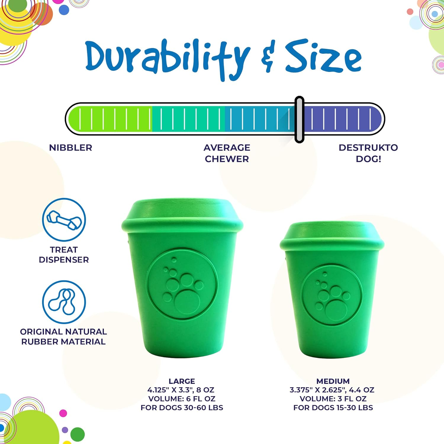 Sodapup Coffee Cup Durable Rubber Chew Toy and Treat Dispenser Dog Toy - Dog Puzzle Toys - Treat Dispensing Dog Toys - Dog Enrichment Toys - Sturdy Dog Toys (Medium, Green) image number 3