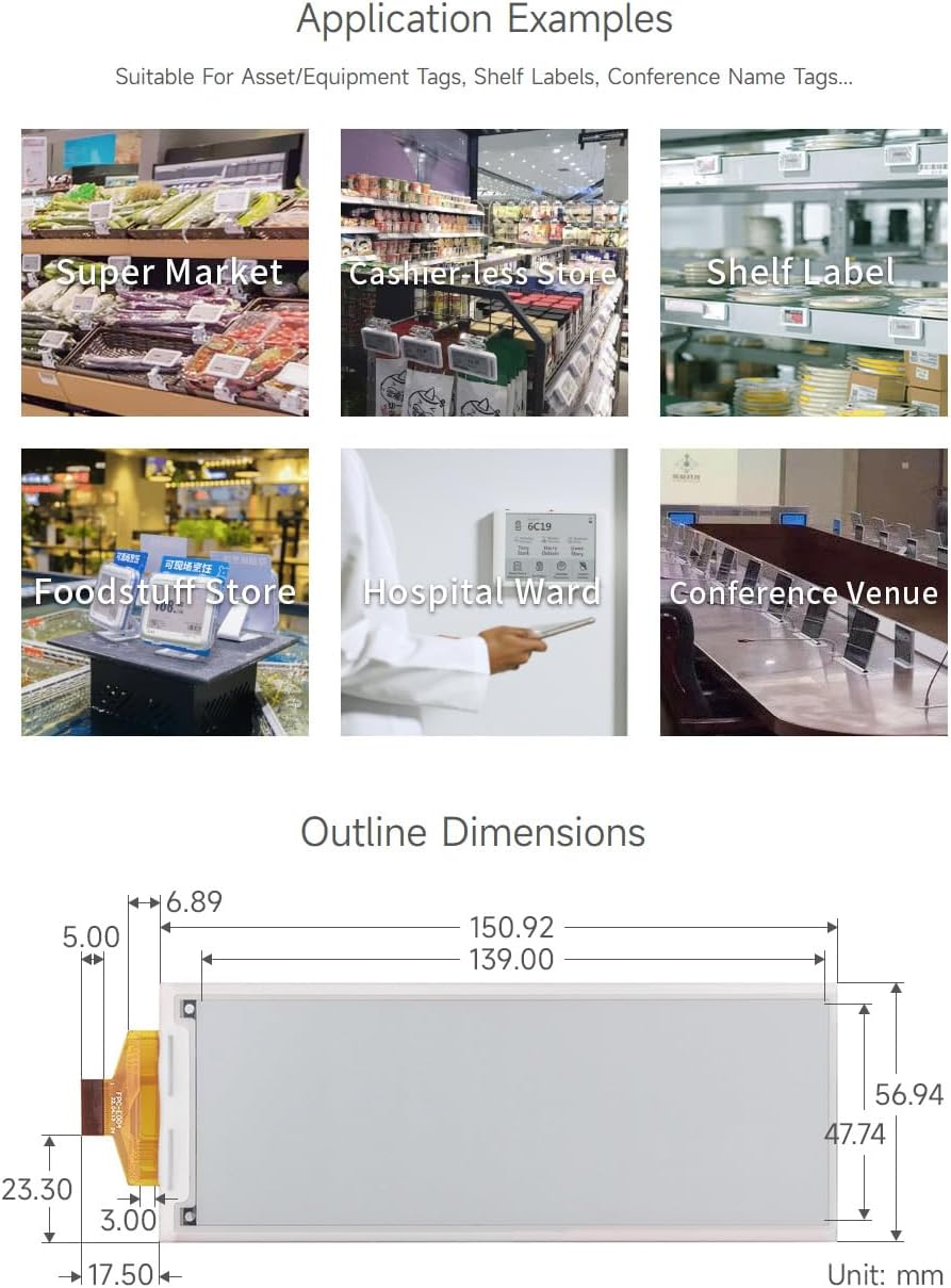 Waveshare 5.79Inch E-Paper Raw Display, Compatible with Raspberry Pi, E-Ink Display, 792X272, Black/White, SPI Communication, without Driver Board image number 1