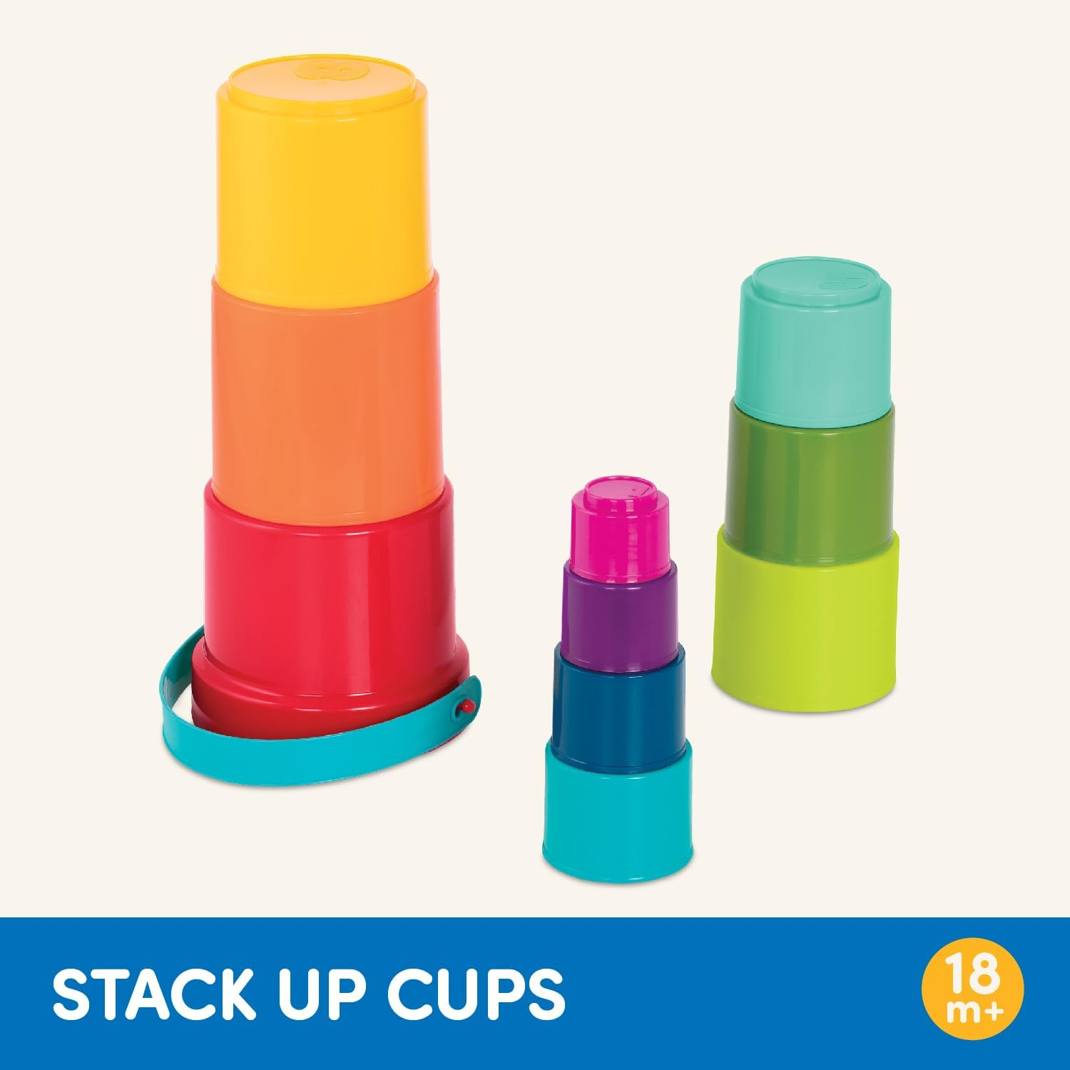 Battat &ndash; Stacking Cups &ndash; 10 Pcs &ndash; Plastic Nesting Toys &ndash; Bucket with Carry Handle &ndash; Water & Sand &ndash; Colorful Toy Set for Toddlers &ndash; Stack up Cups &ndash; 18 Months + image number 6