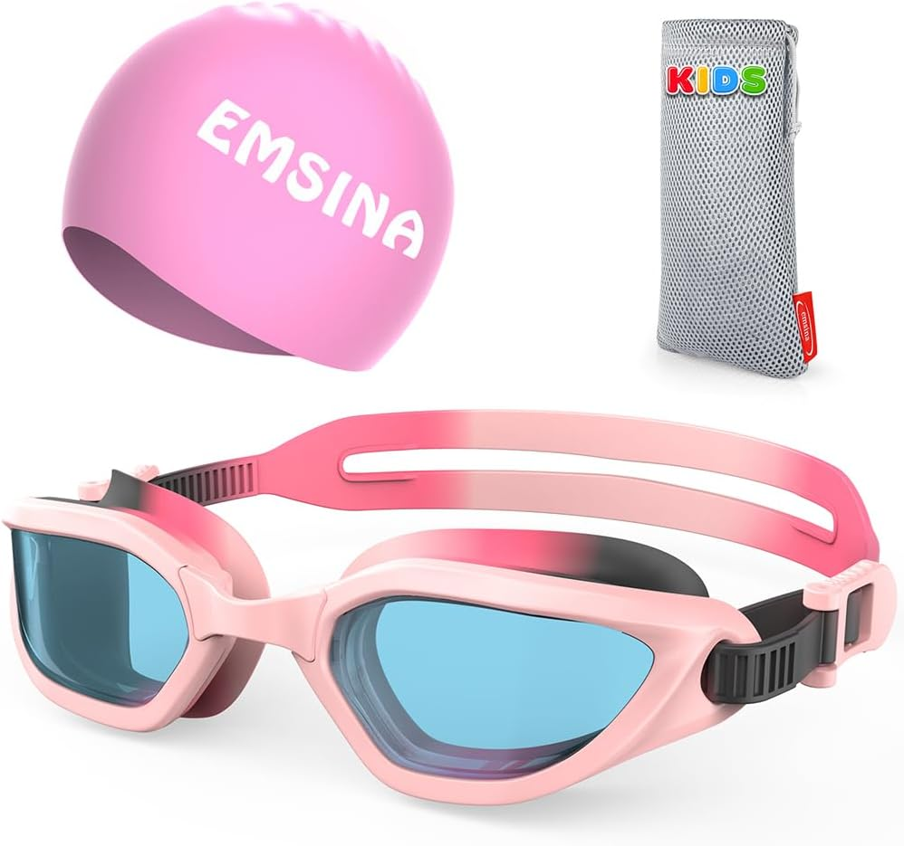 Emsina Kids Swim Goggles,Super Anti-Fog, No Leaking Pool Goggles,Swimming Goggles for Kids Age 5-14 Boys and Girls