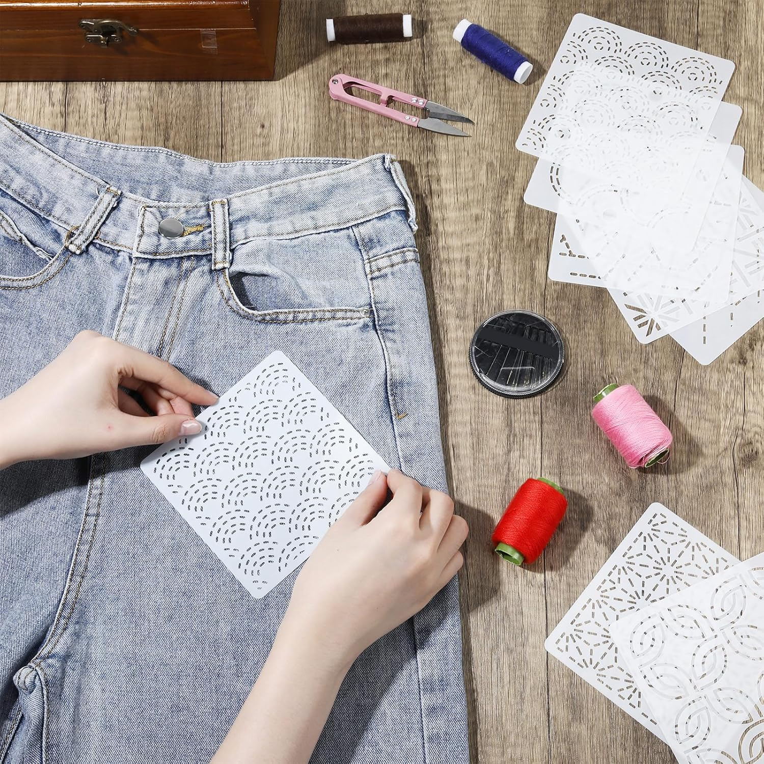 Affrolling 30 Pcs Plastic Sashiko Stencil 4.7 X 4.7 Inch Geometric Sashiko Pattern Template Drawing Line Quilting Stencil Embroidery Pattern Stabilizers for Sewing Hand Quilting and Embroidery image number 2