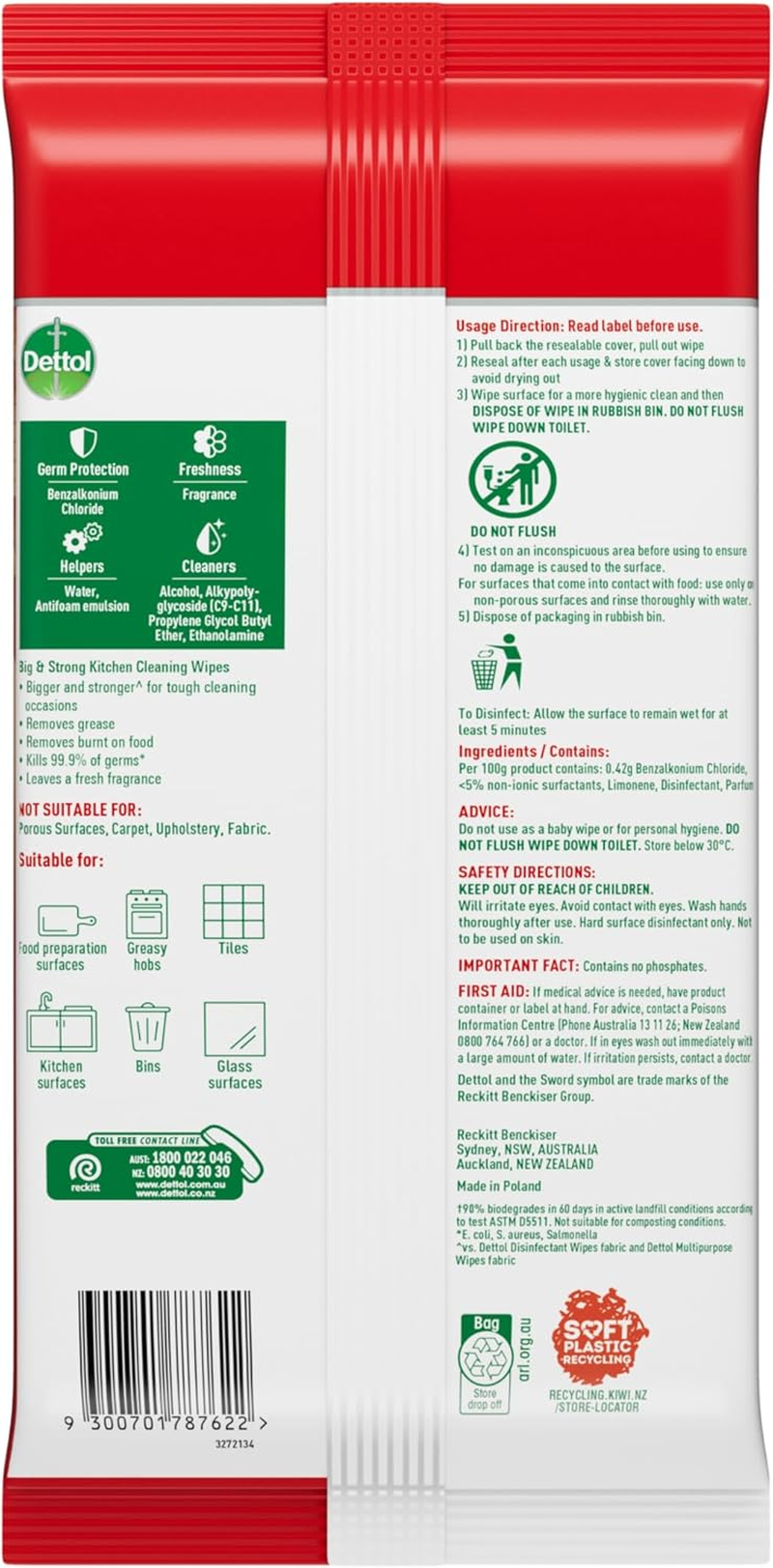 Dettol Big and Strong Kitchen Antibacterial Cleaning Wipes Citrus, 25 Wipes X 6 Pack image number 2