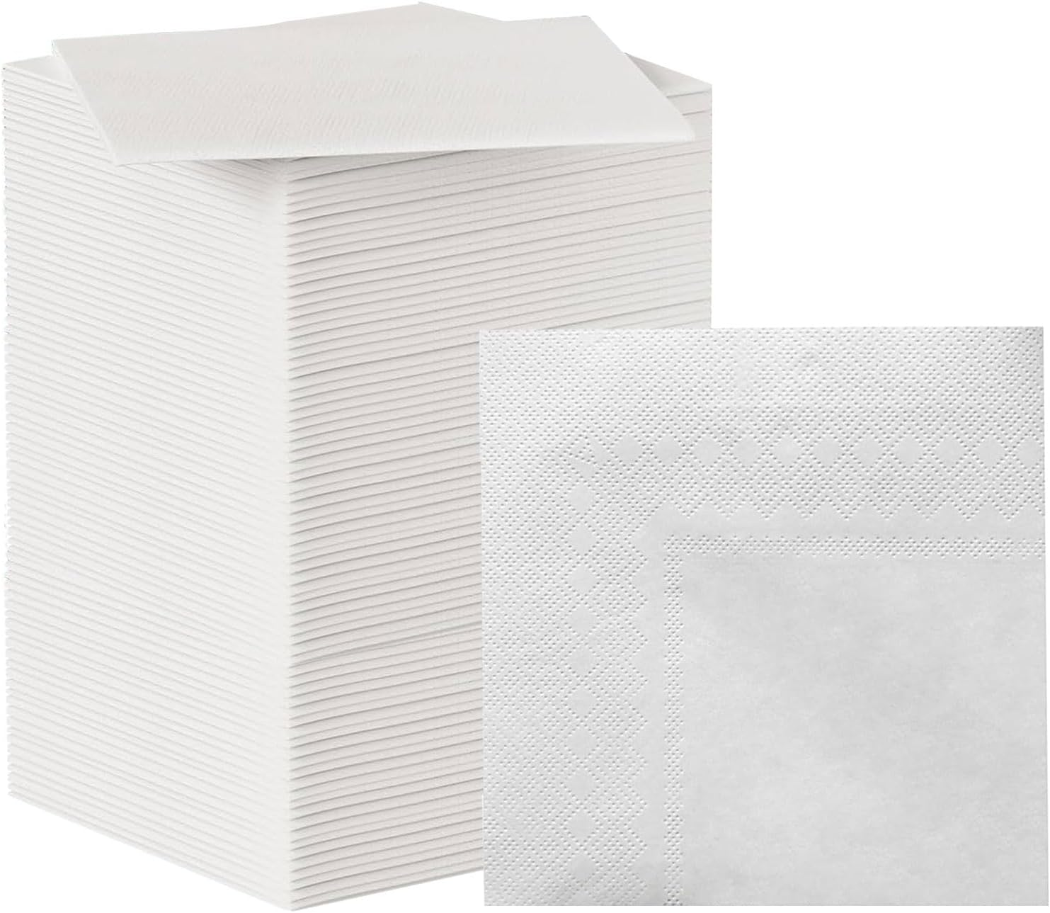 MBBUROYY Disposable Cocktail Napkins for Party,2-Ply Paper Napkins, Disposable Table Napkins,Pack of 100,Unfolded 25X25Cm,White