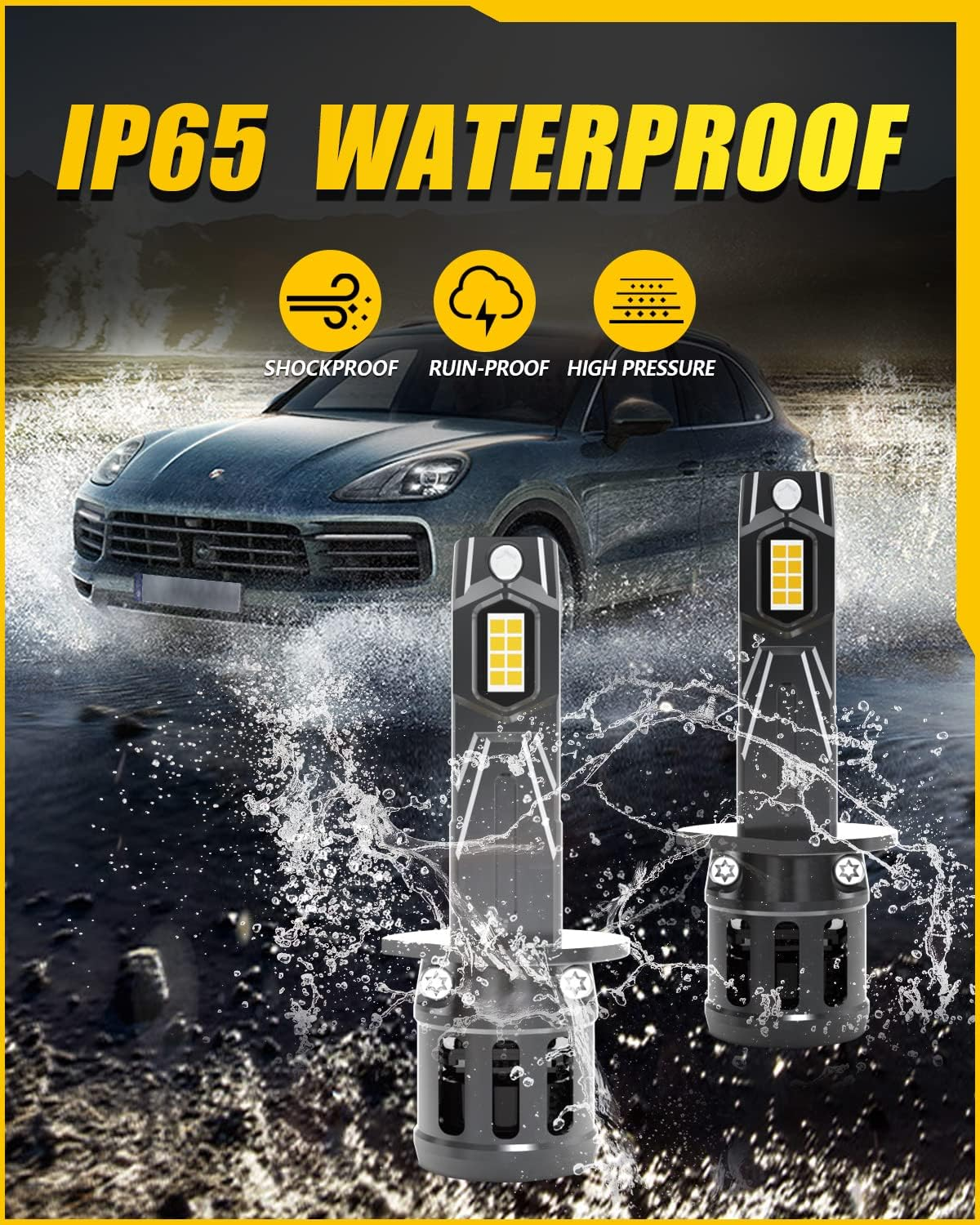 KATUR H1 LED Headlight Bulbs, 400% Brightness 16000LM 6000K Xenon White 1:1 Mini Size All-In-One Conversion Kit Non-Polarity No Adapter Required Plug and Play H1 LED Fog Light Bulb, Pack of 2 image number 4