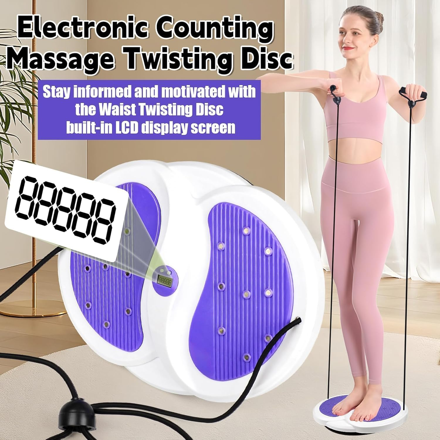 Waist Twisting Disc, Adjustable with Handles, Foot Sole Massage & Magnet Calculator Waist Slimming Balance Rotating Disc, Abs Core Twister, for Slimming Waist, Hips and Thighs