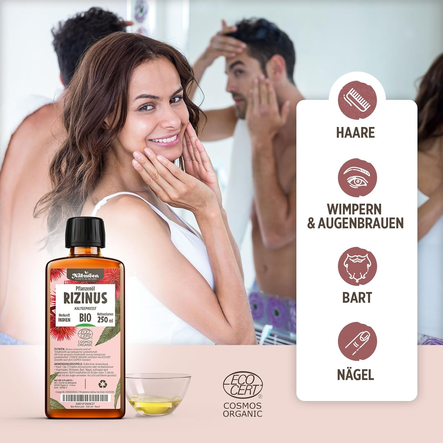 Organic Castor Oil 150 Ml - 100% Pure, Natural and Cold Pressed - Eyelashes, Eyebrows, Hair, Beard, Nails image number 6