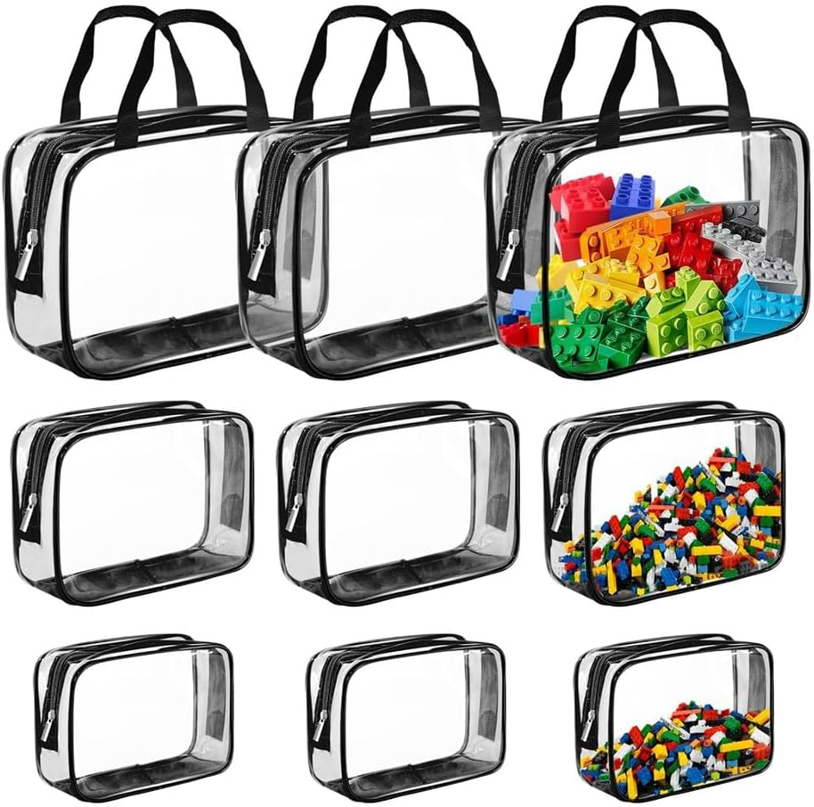 9 Packs Clear PVC Toy Storage Bags Toiletry Bags Waterproof Kids Zippered Toy Organizing Bags for Building Blocks image number 5