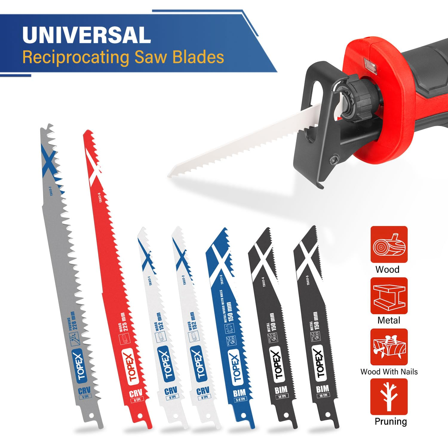 TOPEX 34 Piece Reciprocating Saw Blades, Premium Sawzall Blades for Metal and Wood Cutting image number 1