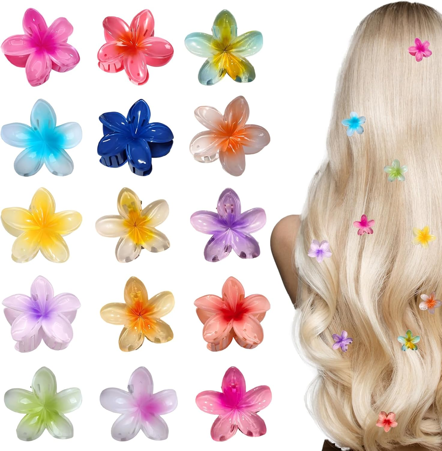 Pack of 15 Flower Hair Clips, 15 Colours, 4 Cm Flower Hair Clip, Flower Hair Clip for Women and Girls, Ideal for Thick Hair and Styling at Parties and Everyday Use image number 4