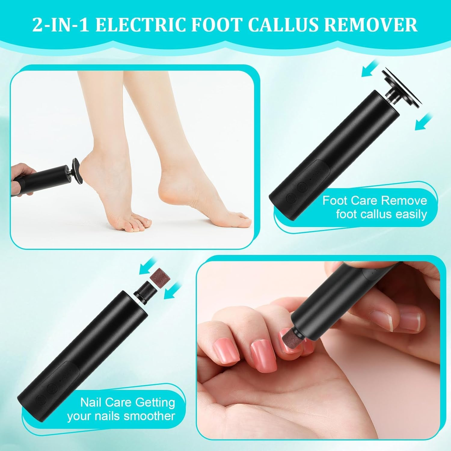 Electric Callus Remover, Pedicure Set, Foot Care Electric with 2 Rollers, 6 Gear USB Electric Callus Remover for Callus Removal, Cracked Heels, Dead Skin, Waterproof image number 1