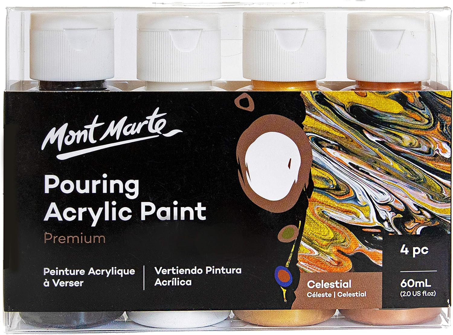 Mont Marte Pouring Acrylic Paint 4-Pieces Set, 60 Ml, Celestial image number 2