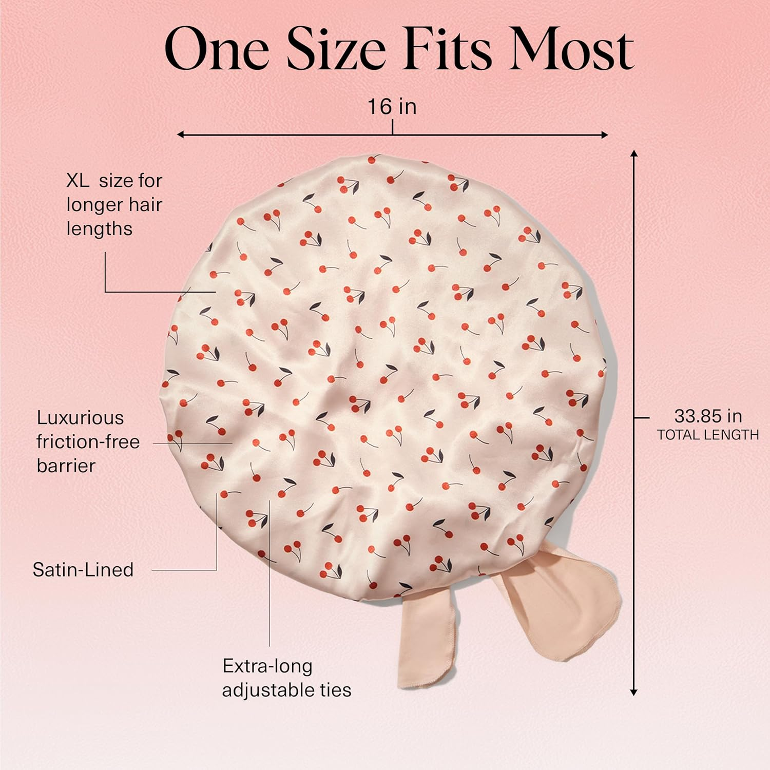 Kitsch XL Satin Bonnet for Sleeping - Softer than Silk Bonnet for Sleeping Women - Secure Fit, Adjustable, Night Cap for Curly & Textured Hair - Prevents Breakage, Tangles & Thinning - Cherry Print image number 2