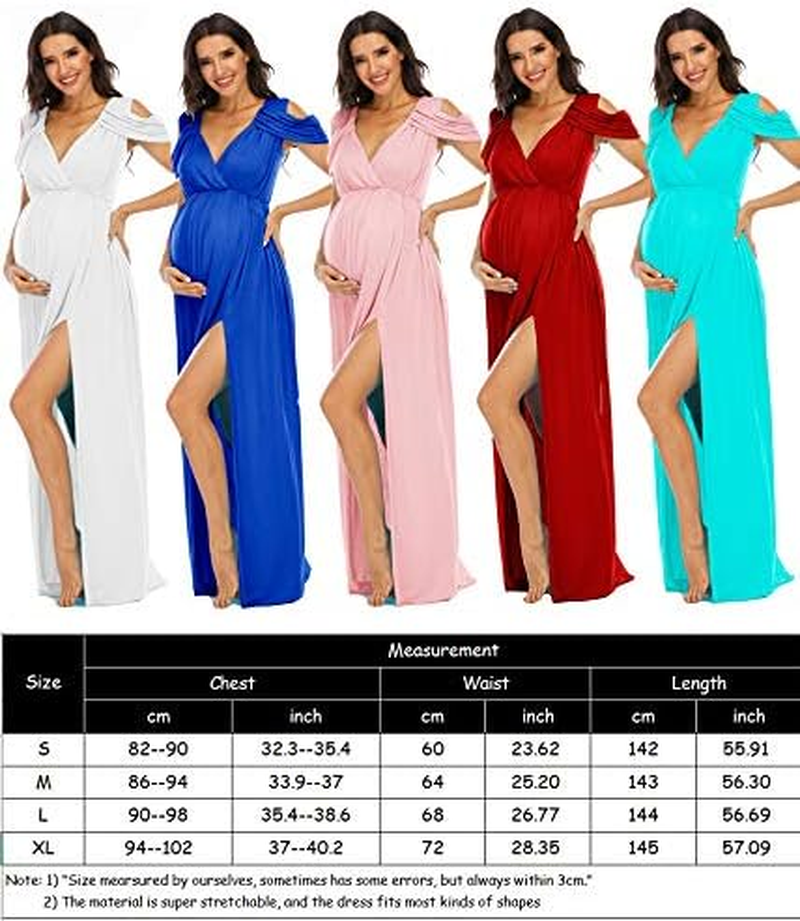 ZIUMUDY Maternity off Shoulder V Neck Wraped Photography Photoshoot Dress Maxi Baby Shower Dress
