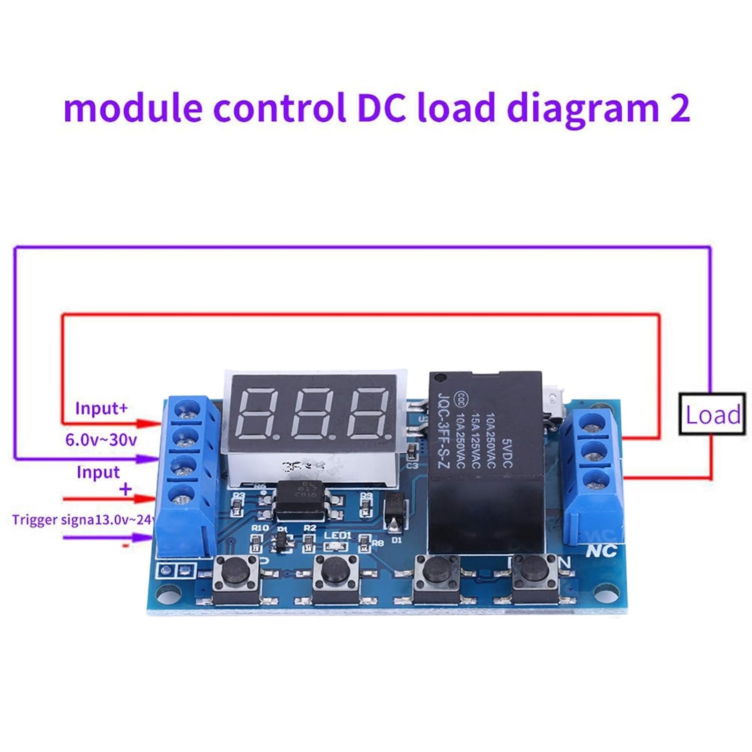 6V~30V Delay On/Off Cycle Timer Relay Switch Module with Digit LED Display, High Voltage Level, Industrial Level Circuit Board, DC 30V 5A Load Capacity, 1 X Timer Switch image number 3