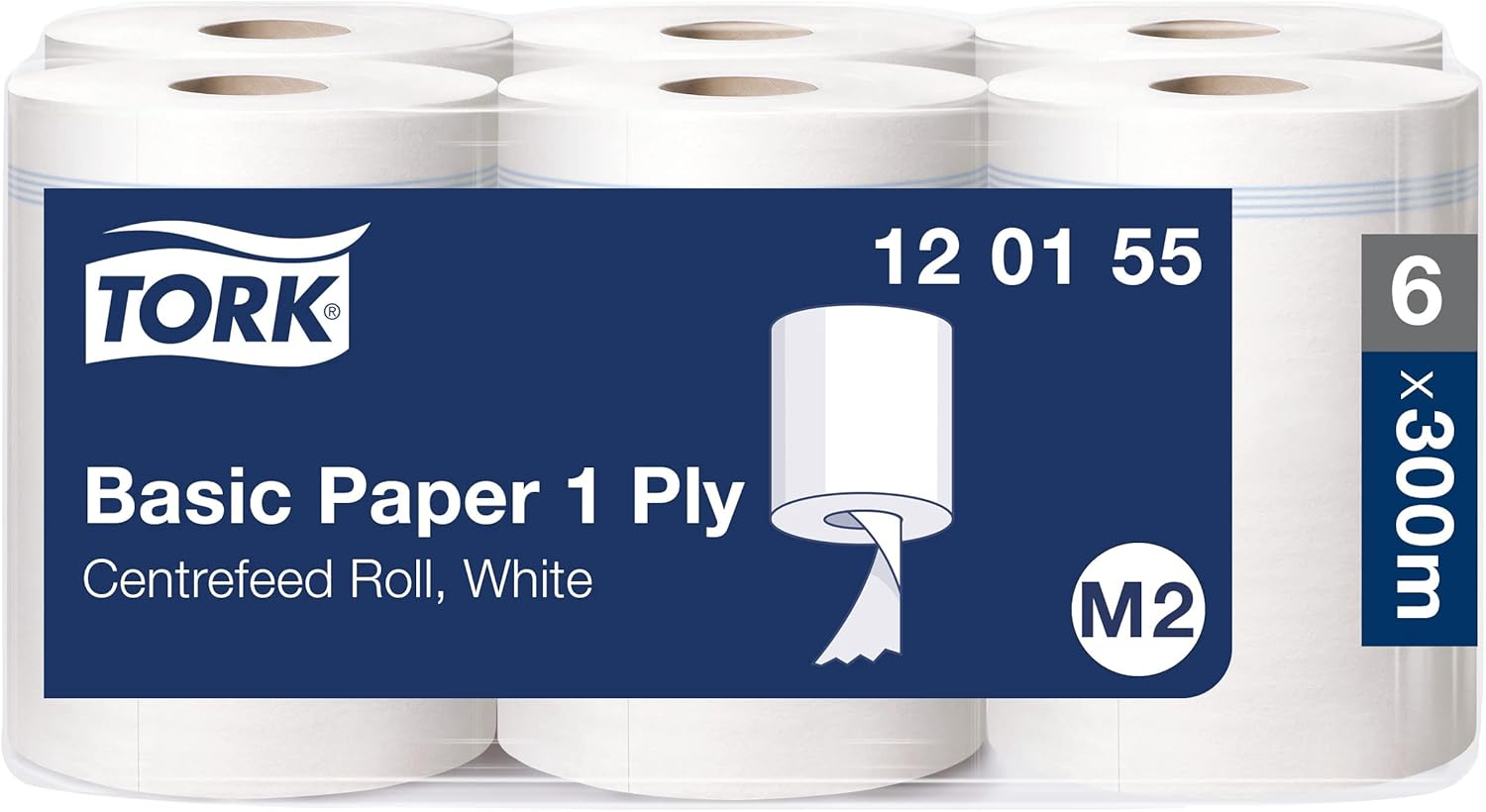 Tork Basic Centrefeed Paper White M2, 6 Rolls X 750 Sheets, 120155 image number 1