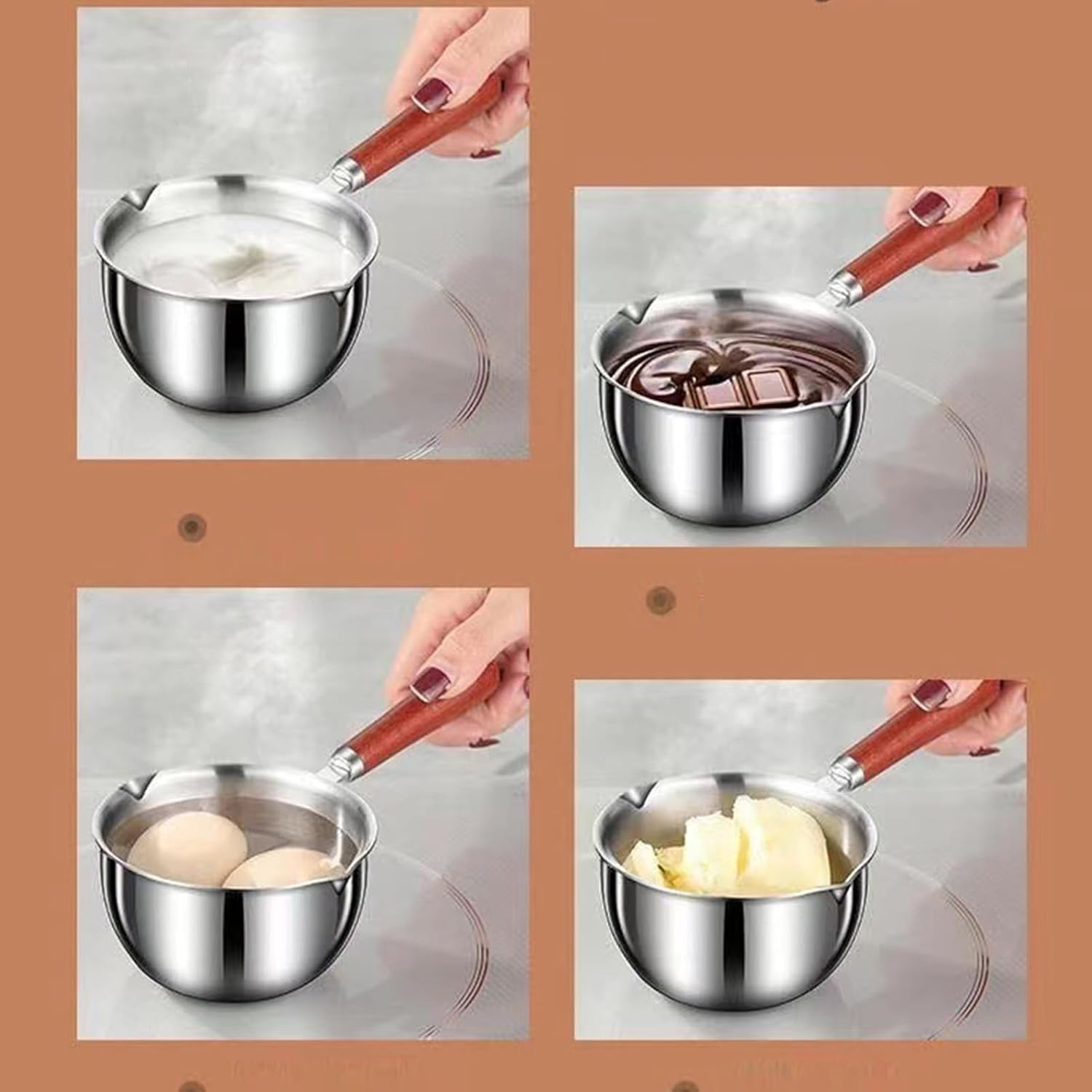 Stainless Steel Butter Warmer Mini Milk Heating Pot 300Ml Small Saucepan Stovetop Chocolate Melting Pan for Coffee Oil Sauce Kitchen Use image number 1