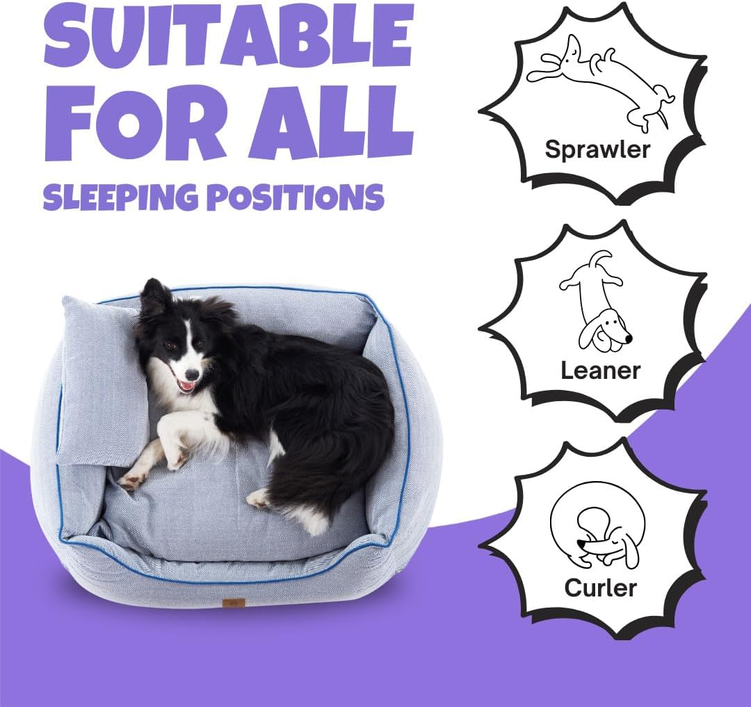 Charlie'S Hampton Herringbone Bolstered Walls & Low Front Wall 3-Piece Set with Bed, Pillow & Blanket 100% Recycled Polyester Filling Dog Bed Easy-To-Wash Removable Cover Blue - Small image number 3