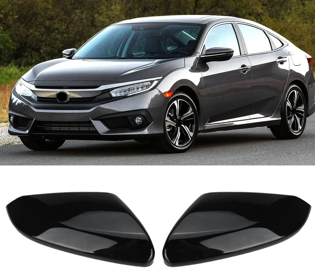 SAPUBK Side Mirror Cover Cap + Door Handle Covers Kit Compatible with 10Th Honda Civic 2016 2017 2018 2019 2020 2021 (Black)
