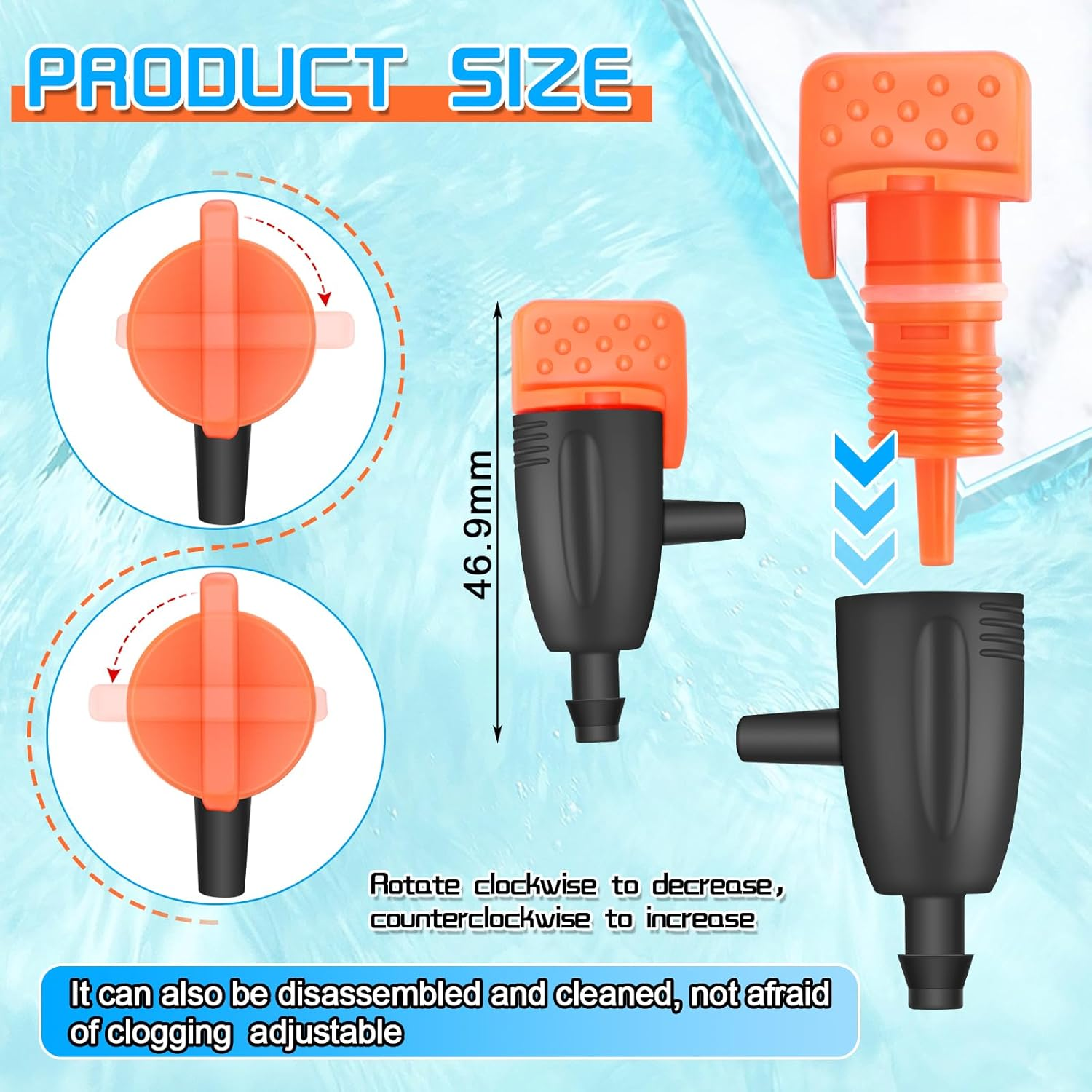 50 Pack Drip Emitters, Adjustable Water Flow Drippers for 1/4" Drip Irrigation Tubing, Garden Succulent Watering Dripper Sprinkler for (4-7Mm) Watering System (A) image number 6