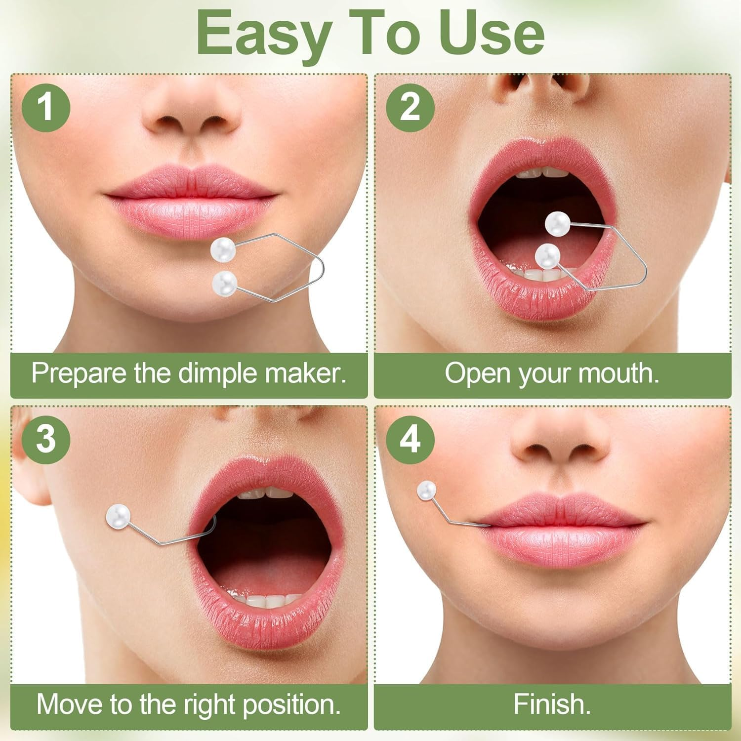 2Pcs Natural Dimple Maker for Cheeks, Facial Muscle Dimple Trainer Shaper, Facial Exerciser Tools for Beautiful Smile (White, 1.24 * 1.57In)