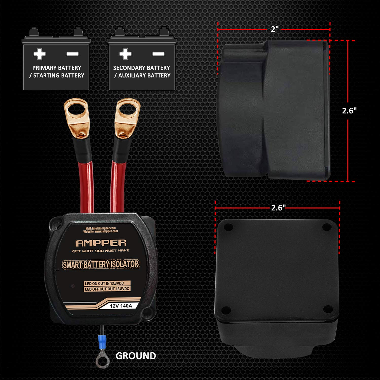 Ampper 12V 140Amp Dual Battery Isolator, Voltage Sensitive Relay (VSR) Smart Battery Isolator for Car, Vehicle, RV, ATV, UTV and Boat image number 3