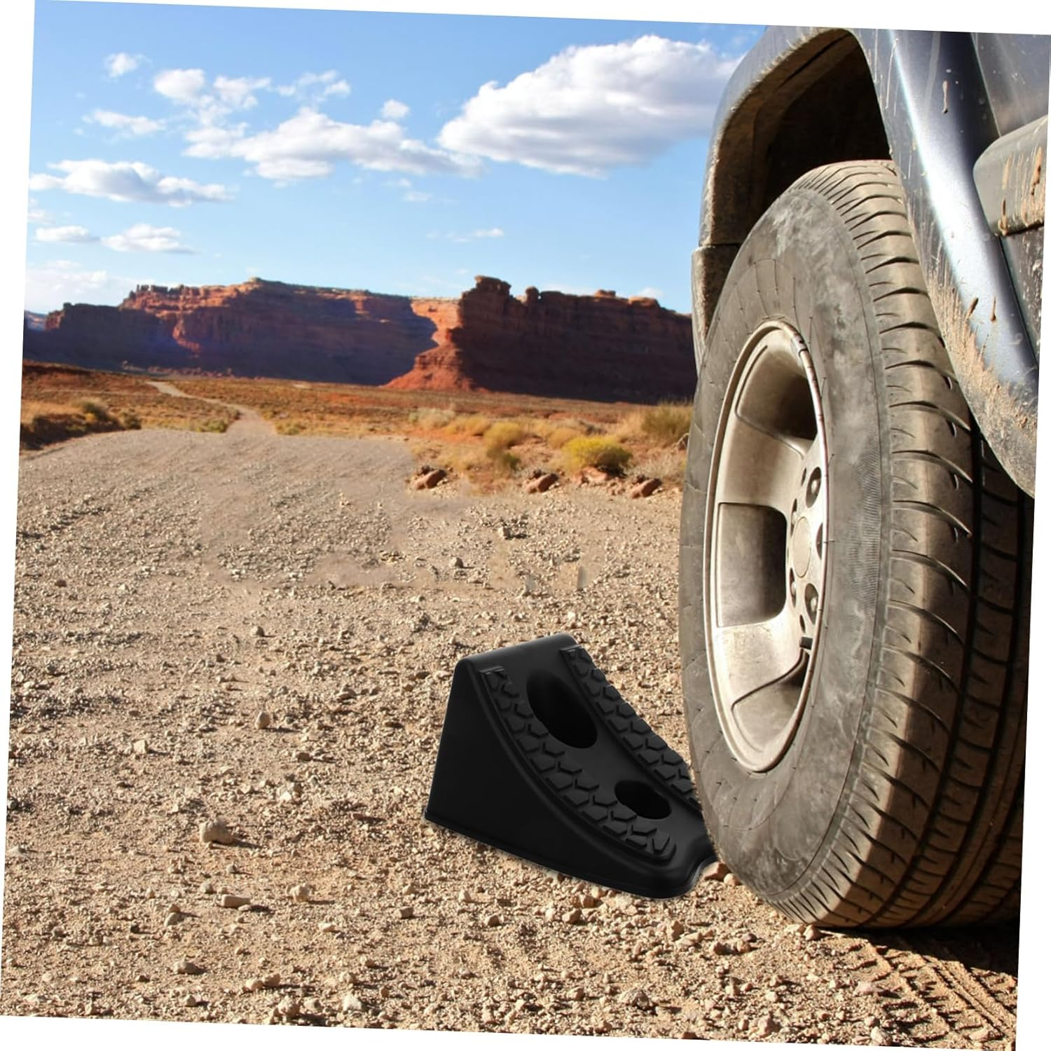 TOGEVAL Car Wheel Chock and Tire Ramp Rubber Anti-Slip Stabilizer Block for Trailer and Off-Road Vehicles, Sturdy Vehicle Wheel Stopper Accessory for Garage Parking and Driveway Safety image number 1