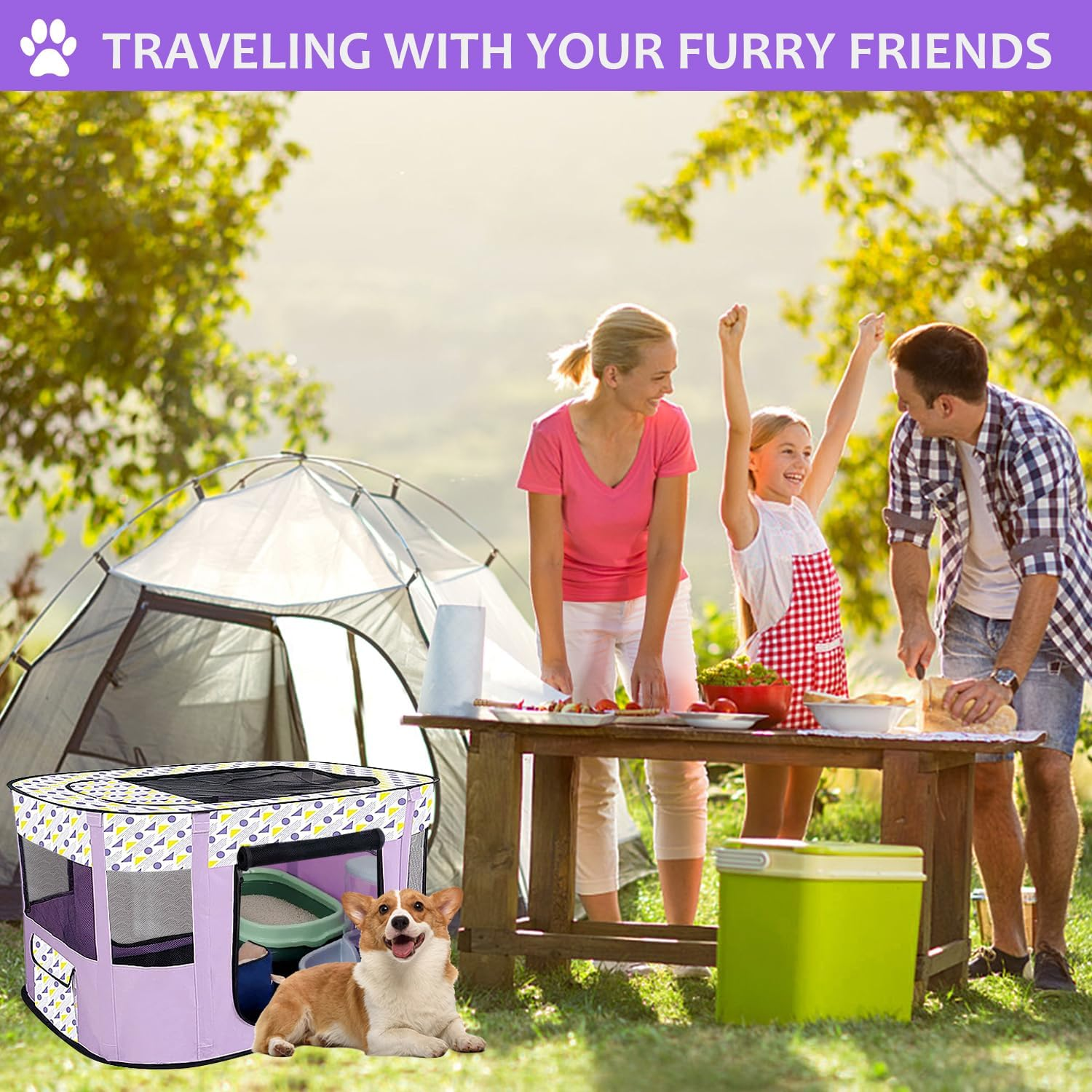 Puppy Playpen, Animal Playpen, Foldable Pet Fence, Puppy Run Rectangular Tent, Puppy Playpen for Indoors, Portable Small Animal Enclosure for Kittens, Puppies, Rabbits (Purple) image number 3