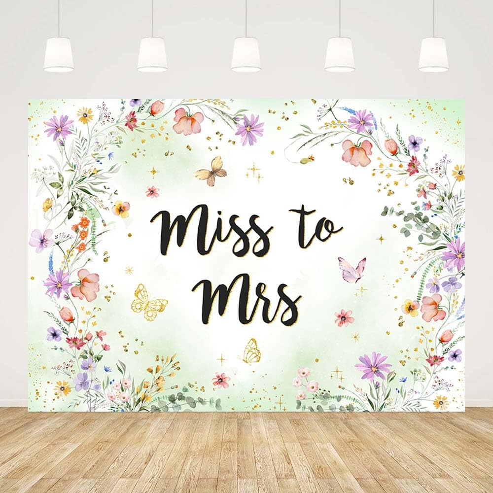 AIBIIN 7X5Ft Miss to Mrs Background Wildflower Bridal Shower Backdrop Bride to Be Engagement Party Cake Table Decoration Banner Wedding Photo Booth Props image number 3
