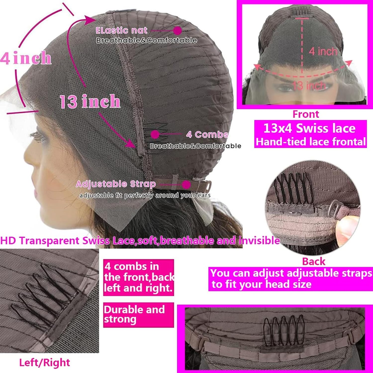 Enoya Glueless Wigs Human Hair Pre Plucked Frontal Lace Wig for Black Women，Hd Lace Front Wigs Human Hair 200 Density Natural Black with Baby Hair (13X4 HD Lace Frontal Wig, 20") image number 5