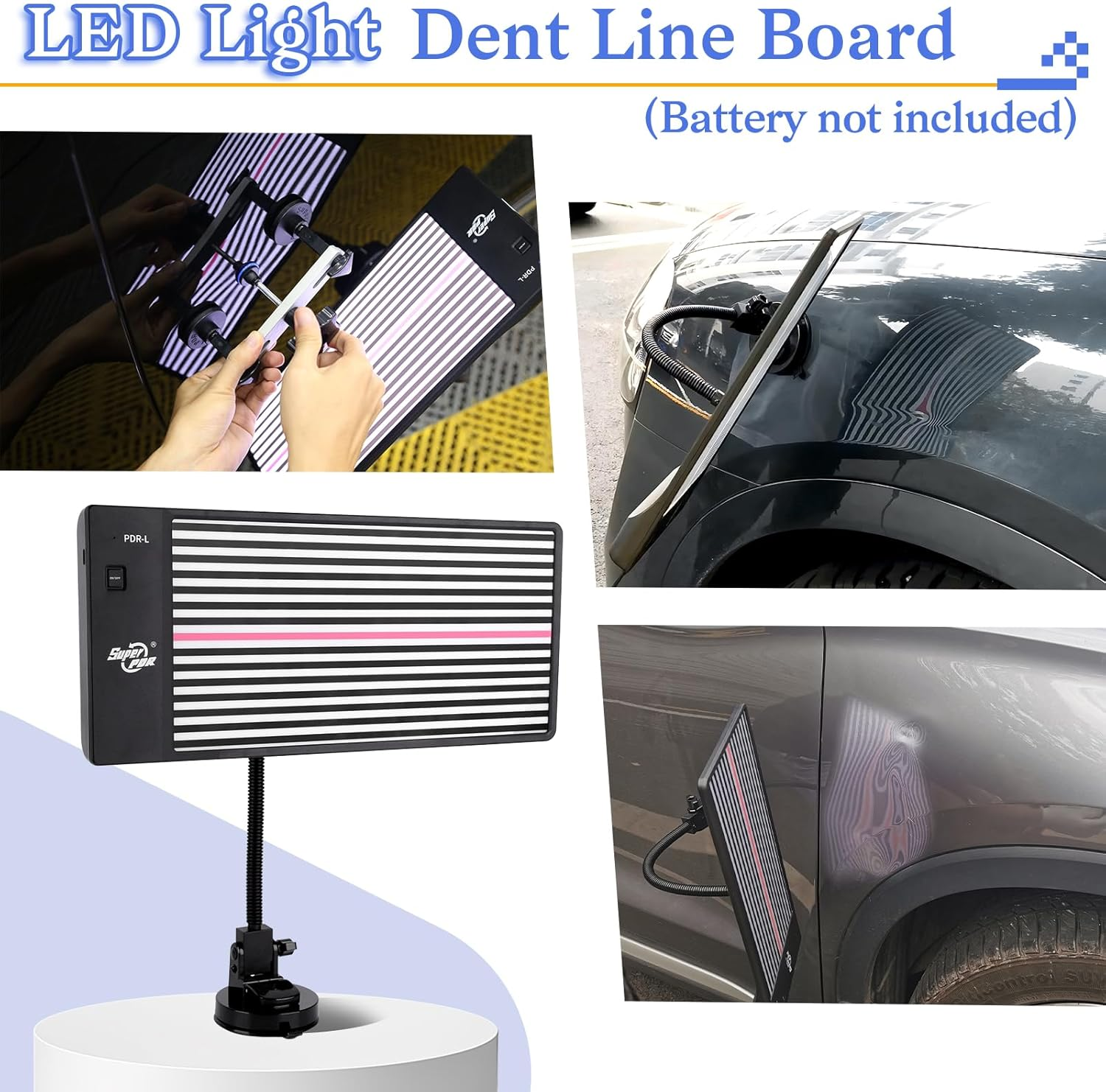 Auto Paintless Dent Removal Kit with LED Line Dent Board,Auto Body Dent Puller Car Dent Removal Tools with Golden Lifter,Glue Gun,Bridge Puller, T-Bar Puller,Rubber Hammer,Suction Cup,Tool Bag Ect image number 5