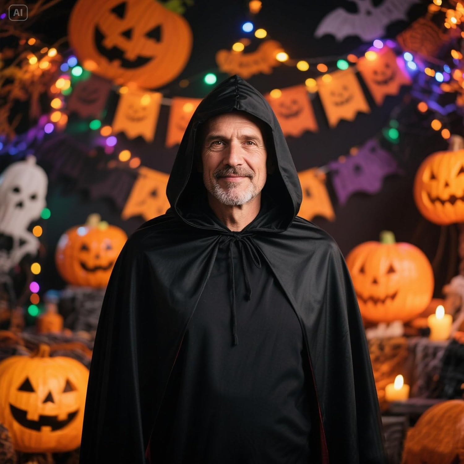 Halloween Velvet Hooded Cloak for Women & Men - Witch Vampire Wizard Cape Costume with Long Hooded Cape - Halloween Cosplay, Renaissance Fair, Medieval Gothic Robe (Black) image number 4