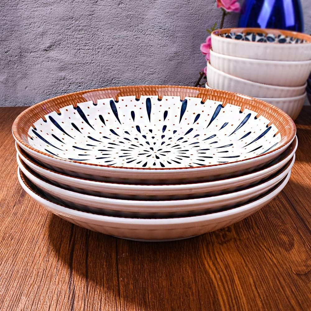 HUIRUMM 8 Inch Ceramic Pasta Bowls,Salad Bowls Set of 4,Dinner Plates Bowls Porcelain Dinner Plates,Appetizer, Dessert, Plates for Thanksgiving & Christmas, Dishwasher & Microwave Safe image number 3