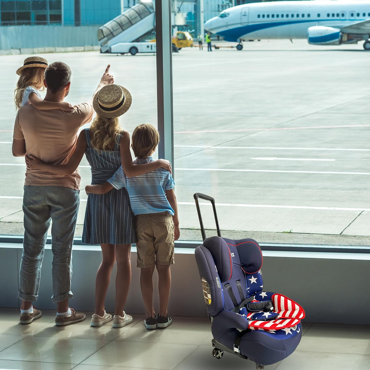 Car Seat Dolly for Airport - Carseat Roller Cart Wheels for Airplane - Car Seat Travel Cart Carrier with Straps Trolley Foldable Luggage Trolley (Black) image number 1