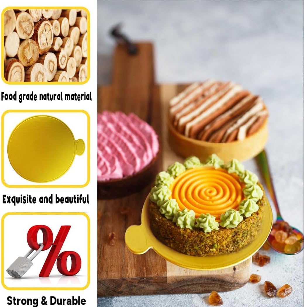 Idopick Mini Cake Boards, 100 Pcs Gold Cake Boards Food-Graded Cake Base, Disposable Circle Base 3.15 Inch round Paper Cupcake Dessert Displays Tray for Cake DIY image number 1