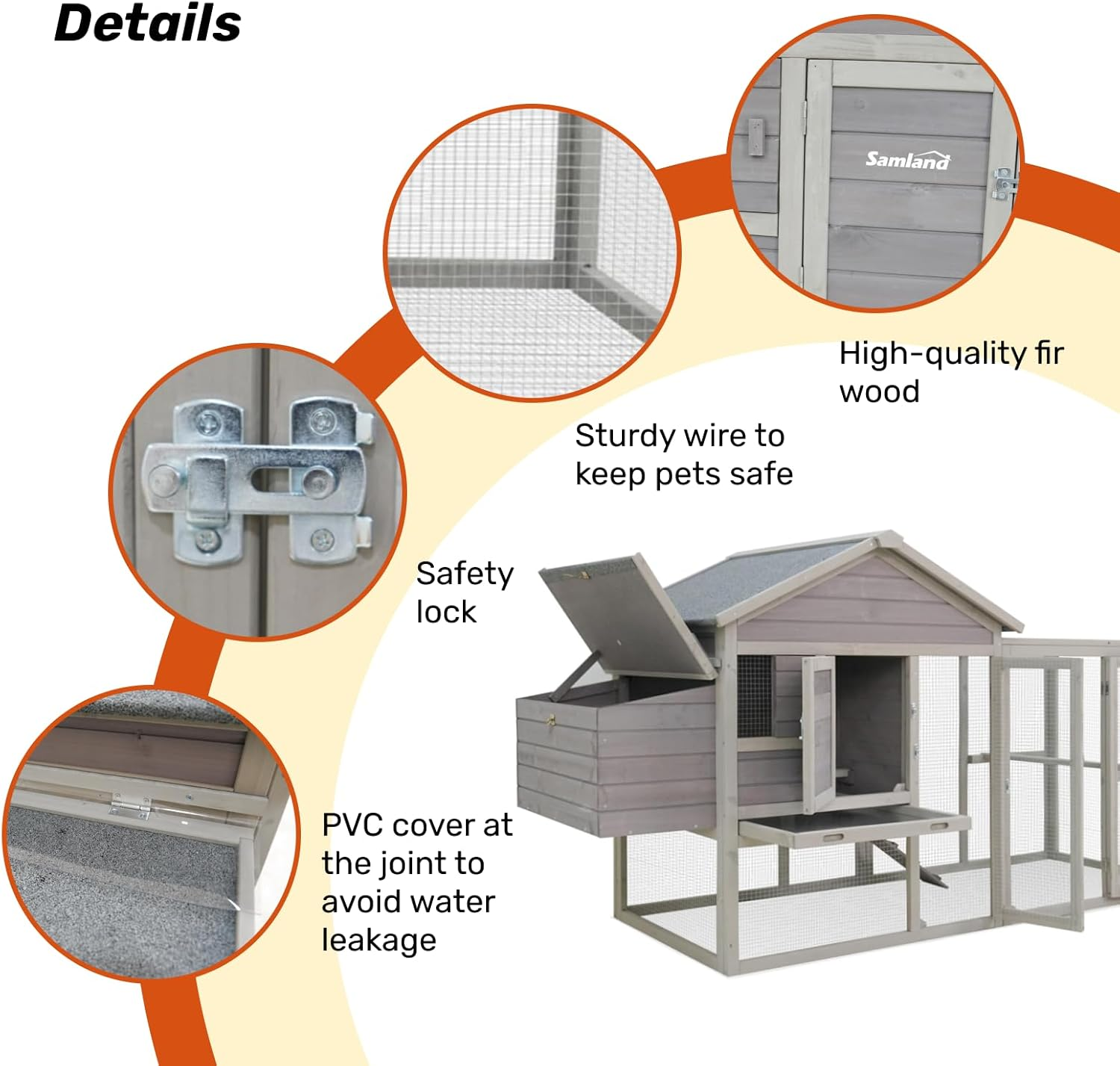 Wooden Outdoor Chicken Coop with Nesting Box, Large Run & Waterproof Roof image number 3