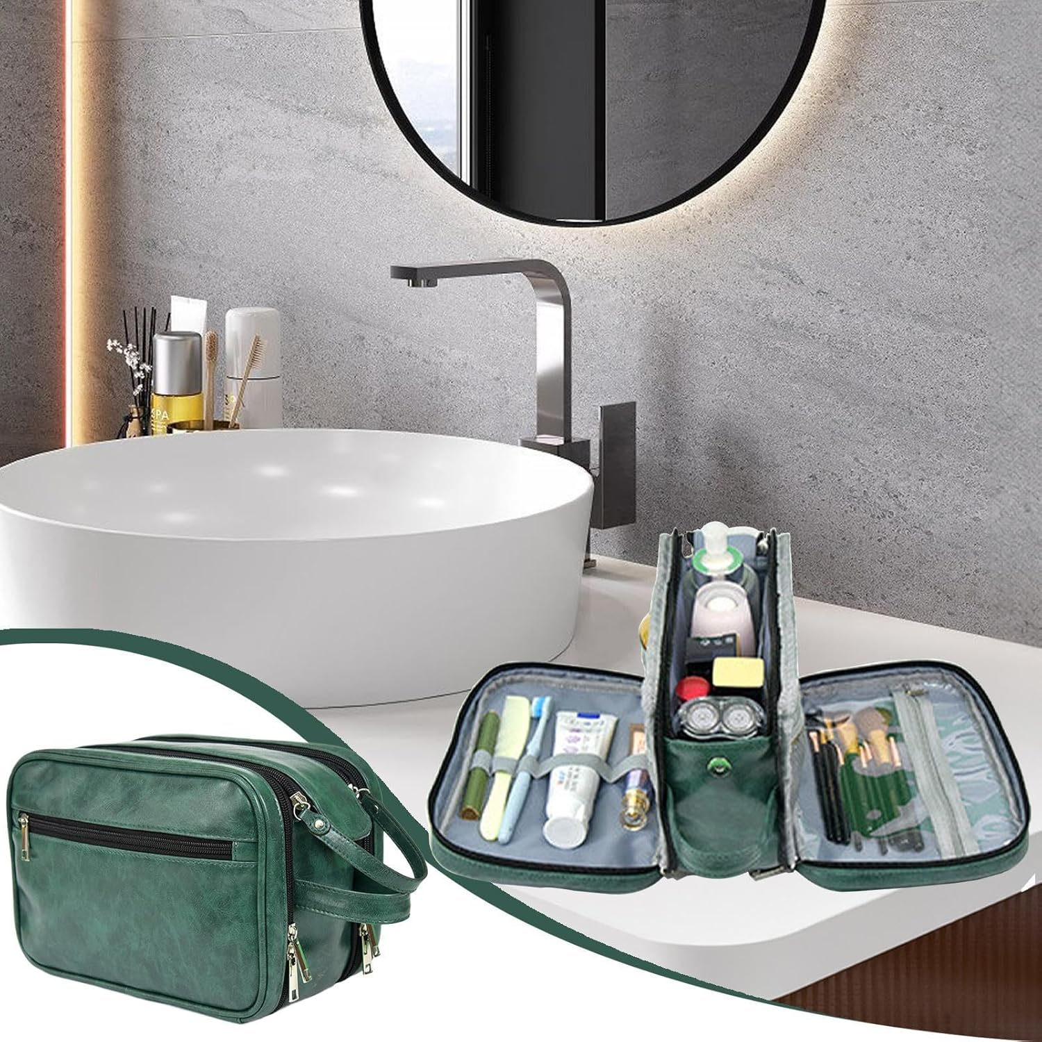 Toiletry Bag for Men - Shaving Bag Men Toiletry Bag - Travel Toilet Bags, Toiletry Organizer, Large Capacity Men Cosmetic Bag for Business Vacation - Black image number 7