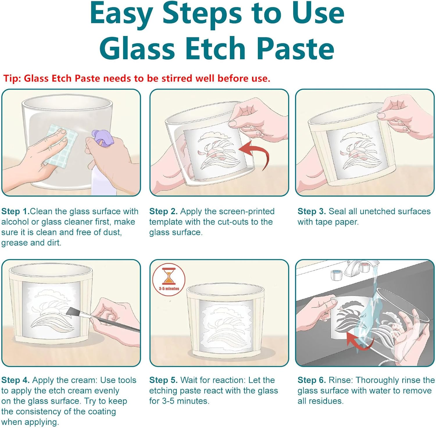 WAN2TLK 300G Glass Etching Paste Set, Etching Paste for Glass, DIY Art Craft Supplies to Create Stunning Designs on Glass Surfaces image number 6