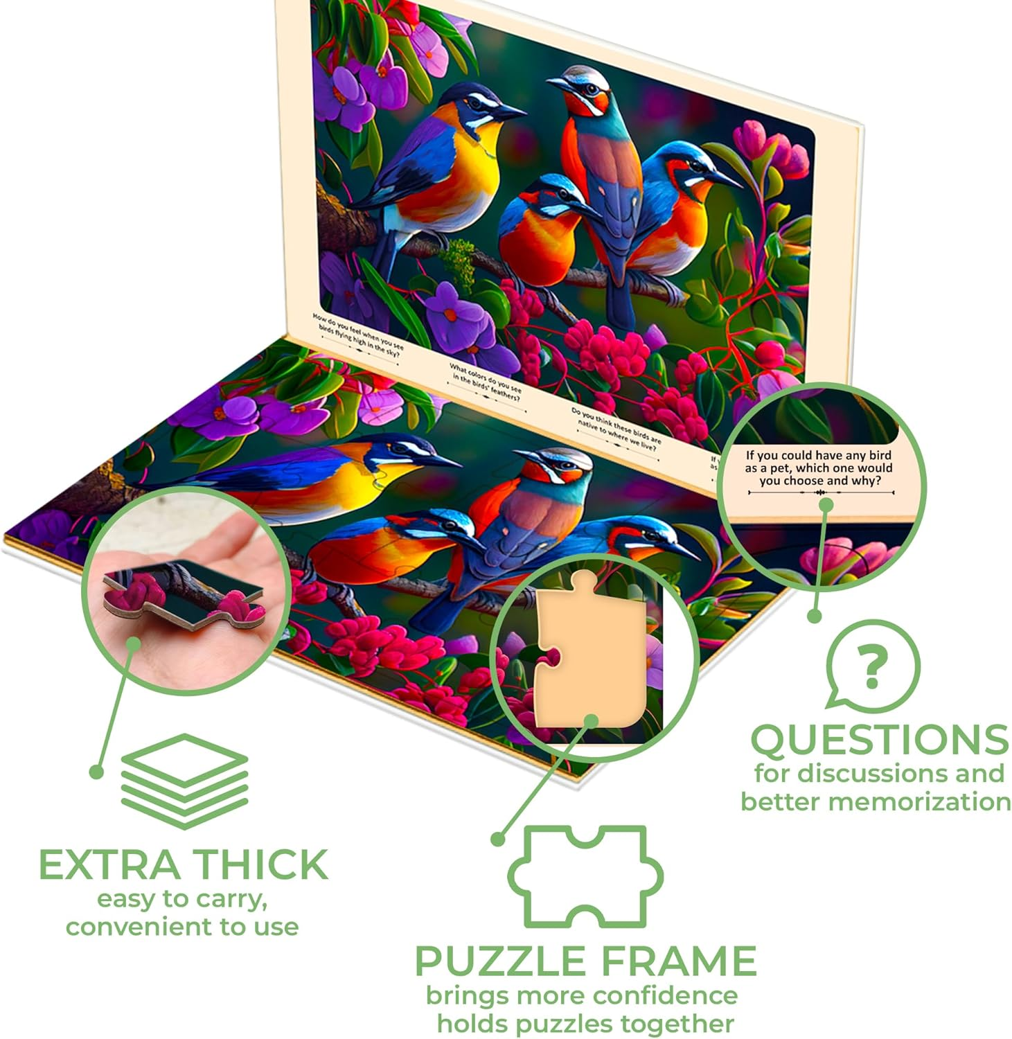 QUOKKA 13 Piece Dementia Activities for Adults - 3 Set Dementia Puzzles for Elderly - Large Piece Gifts Products for Seniors - Alzheimers Jigsaw Puzzle Games for Adults with Cat, Dog, and Birds image number 7