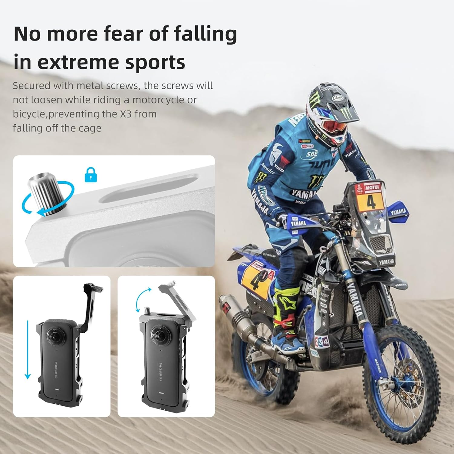 REYGEAK Aluminum Frame Cage for Insta360 One X3, Ultra Light Protective Case/Shell/Housing Accessories for Insta 360 X3 Double Cold Shoe Interface with 1/4" Threads Cold Shoe Mount Folding Fingers image number 3