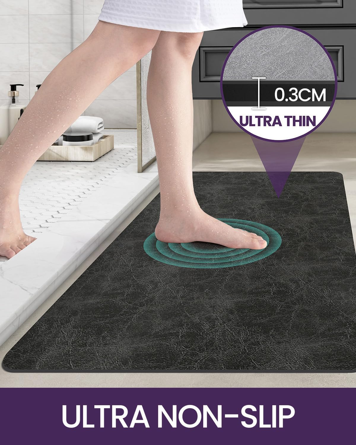 DEXI Super Absorbent Bath Mat 43 X 110 Cm, Non-Slip Washable Rugs for Shower Floor, Thin and Quick Dry Bathmat for Tub, Toilet, Sink, Bathroom Accessories, Dark Grey image number 7
