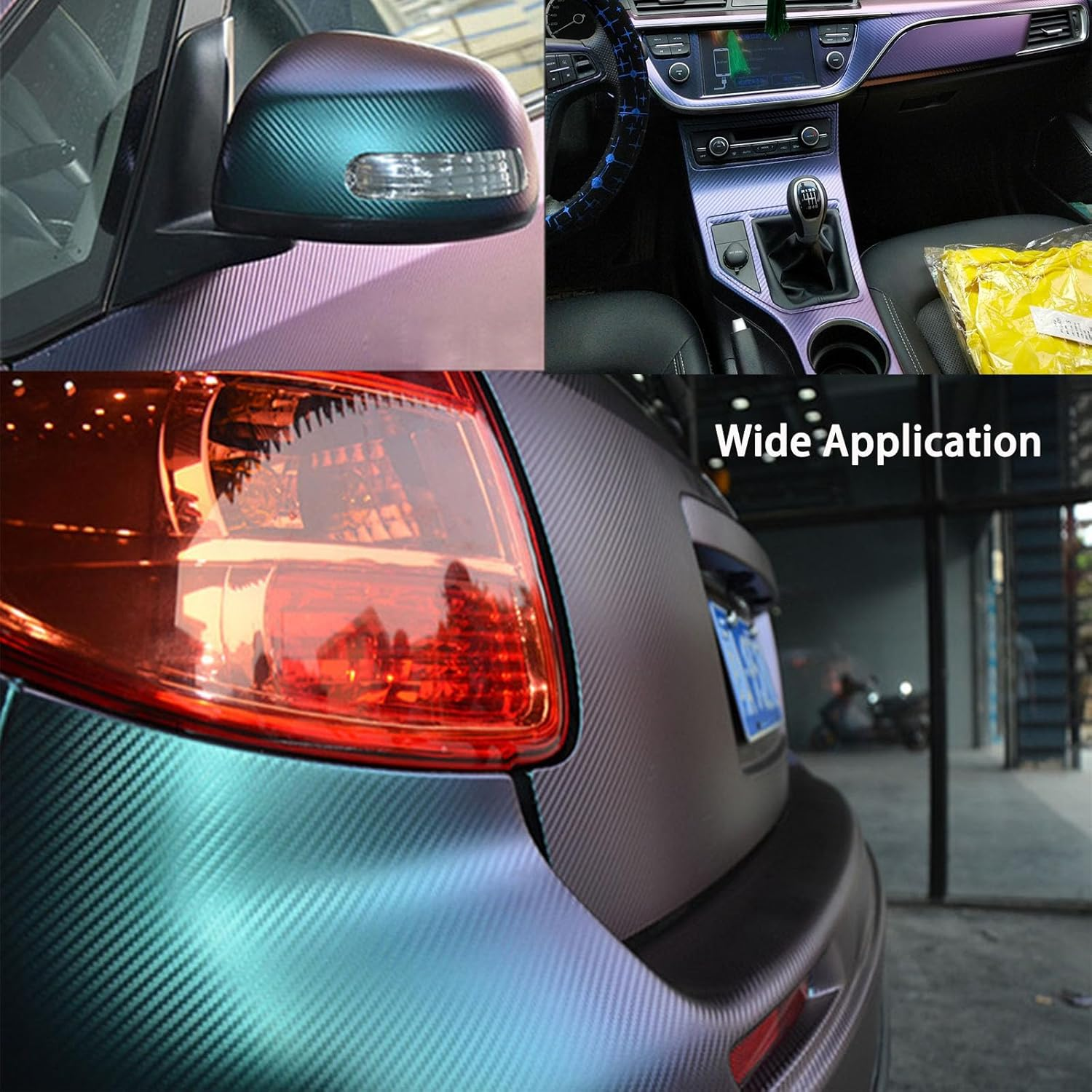 Chameleon Blue to Purple Carbon Fiber Car Vinyl Wrap Sticker Decal Sheet Self Adhesive Bubble Free (1Ft X 10Ft) image number 3