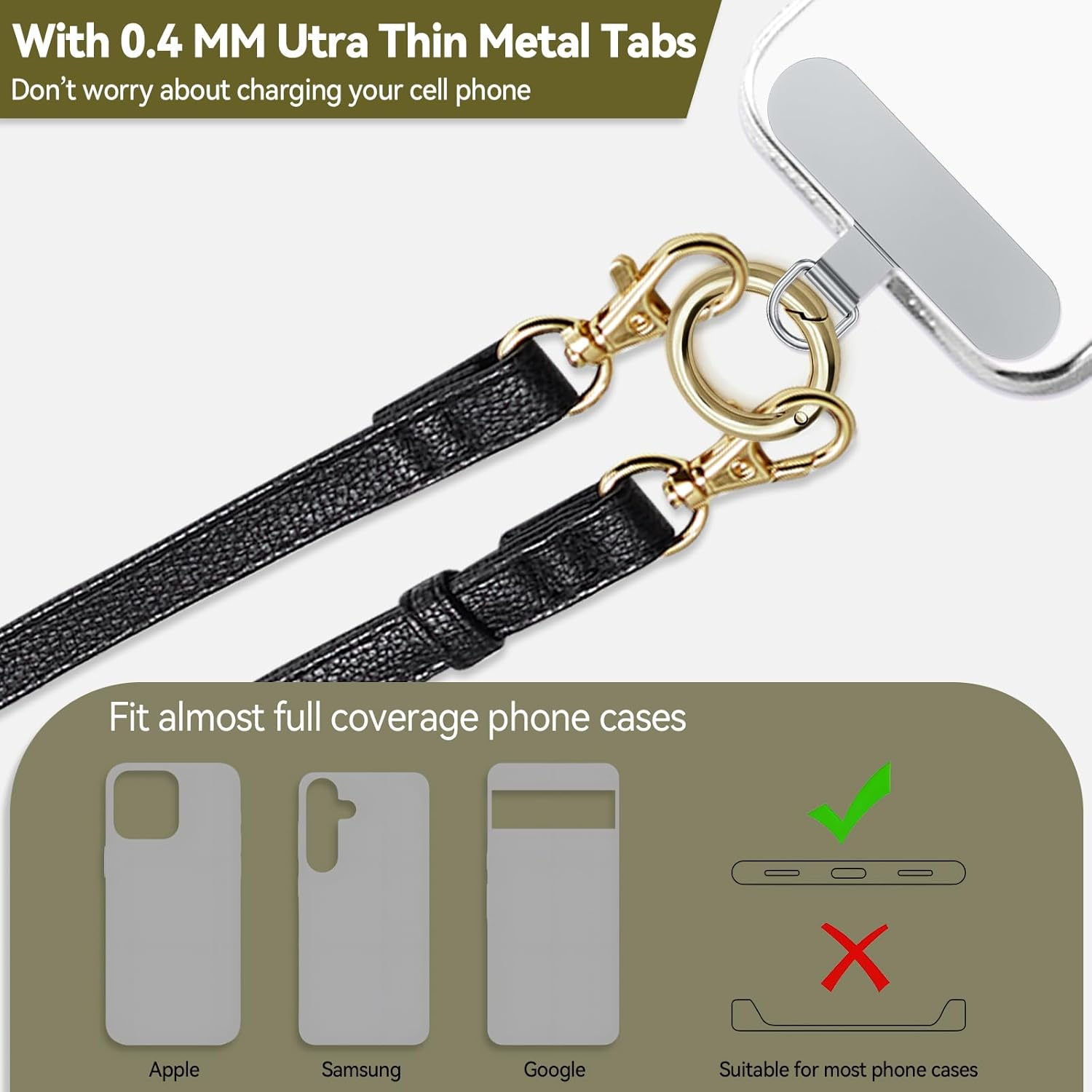 Casecond Clip and Go Phone Strap Crossbody Wrist 2 in 1 Leather Lanyard with Tether Hanging Loops Anti-Theft - Brown image number 6