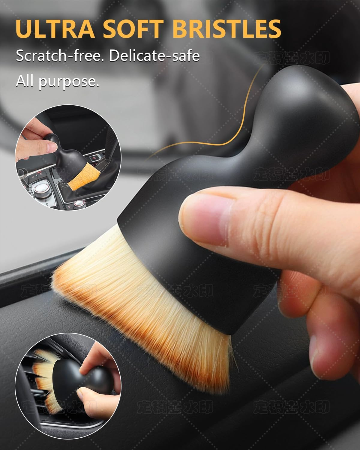 3 PCS Automotive Interior Detail Kit - 2 Curved Soft Bristle Brushes & 1 Double Head 2-In-1 Duster | Scratch-Free Dusting for Dashboard, Vents, Hard-To-Reach Areas | Fits All Vehicles | Durable image number 6